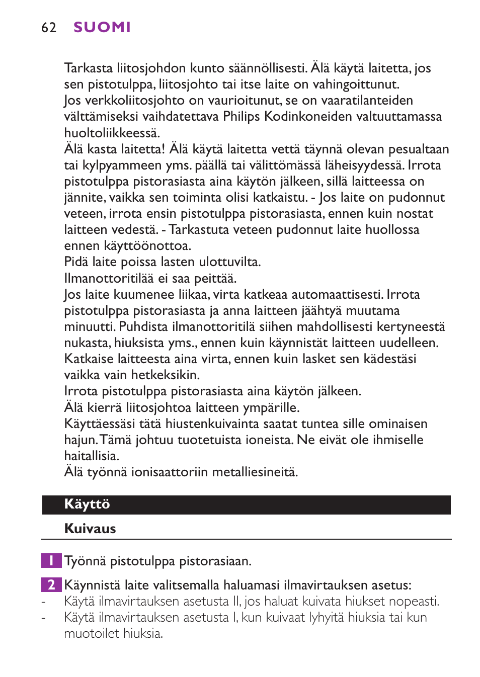 Philips Secador User Manual | Page 62 / 88