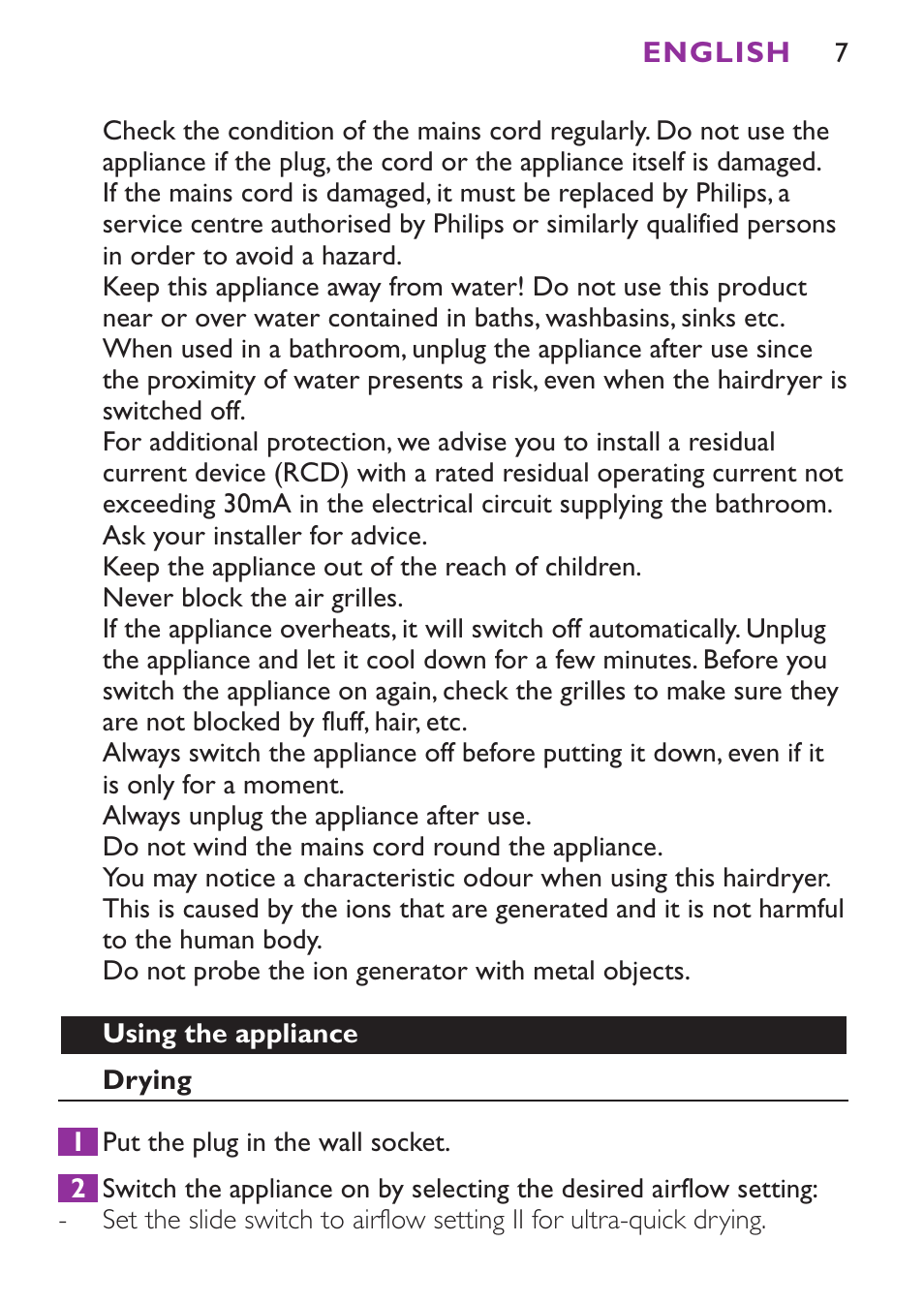 Philips Secador User Manual | Page 7 / 88