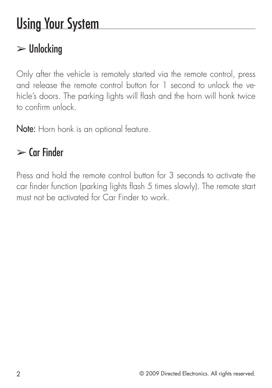 Using your system, Unlocking, Car finder | Avital 4111 User Manual | Page 10 / 24