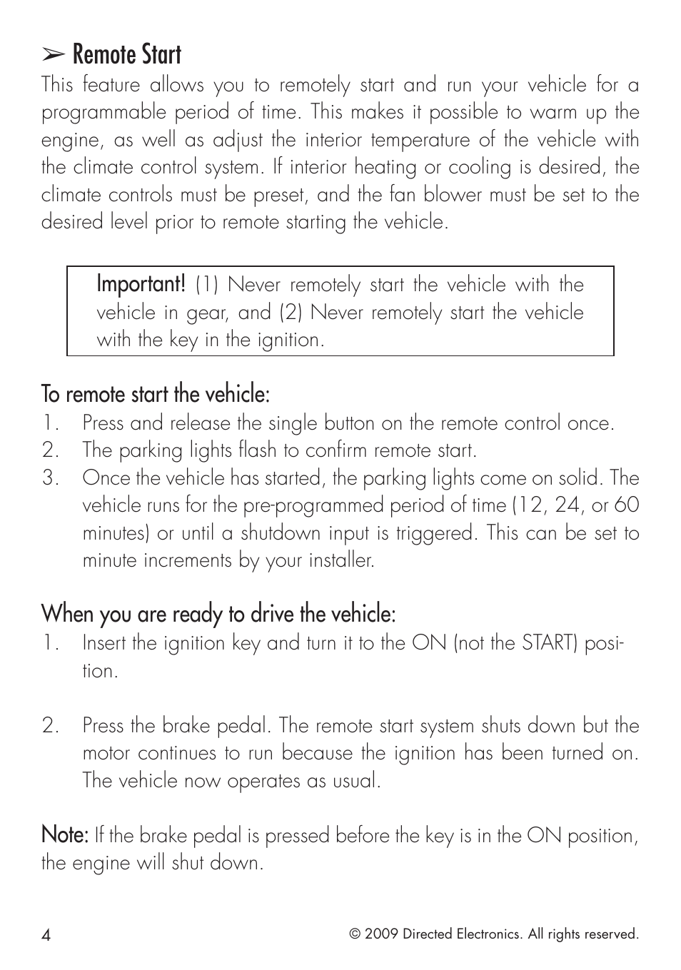 Remote start | Avital 4111 User Manual | Page 12 / 24