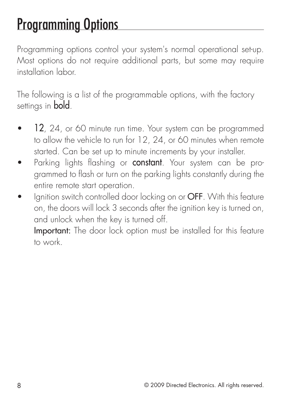 Programming options | Avital 4111 User Manual | Page 16 / 24