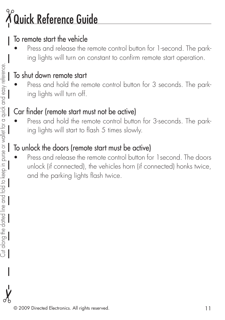 Quick reference guide | Avital 4111 User Manual | Page 19 / 24