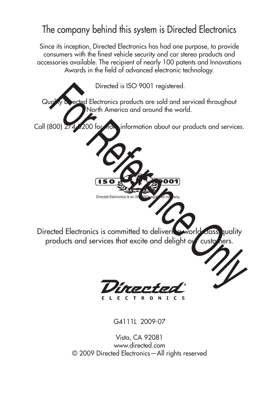 For ref erence only | Avital 4111 User Manual | Page 24 / 24