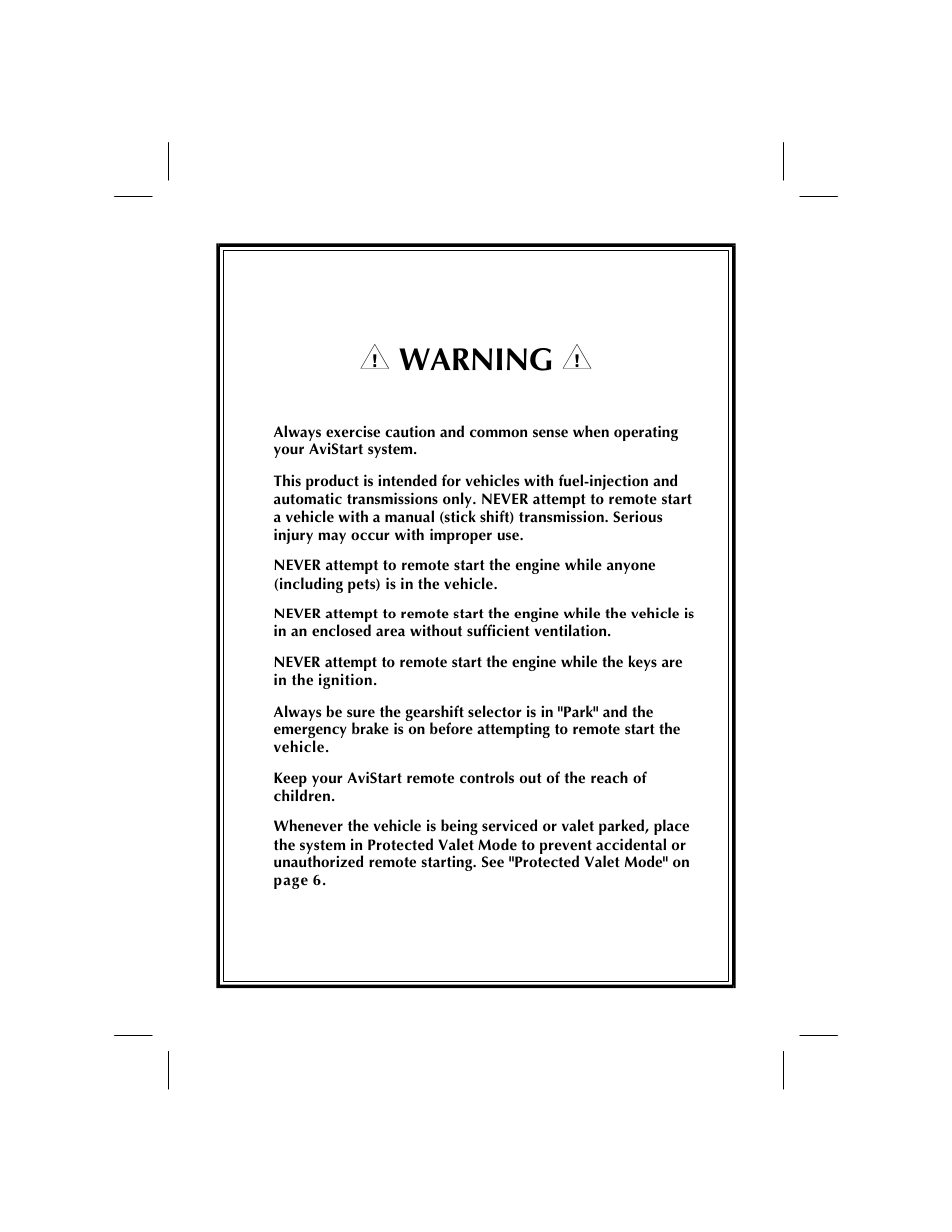 I warning i | Avital AVISTART 6501 User Manual | Page 2 / 20