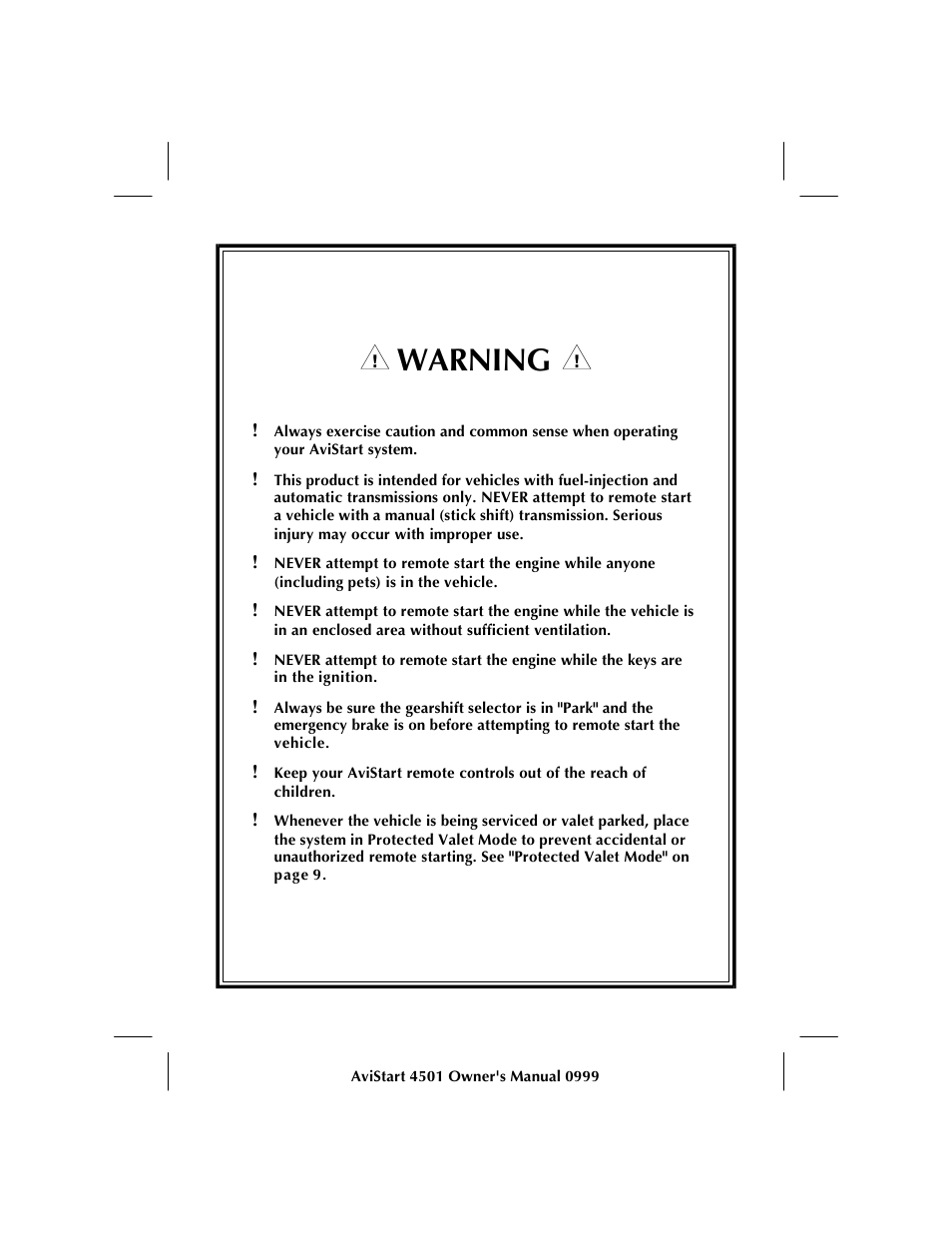 I warning i | Avital AVISTART 4501 User Manual | Page 2 / 16