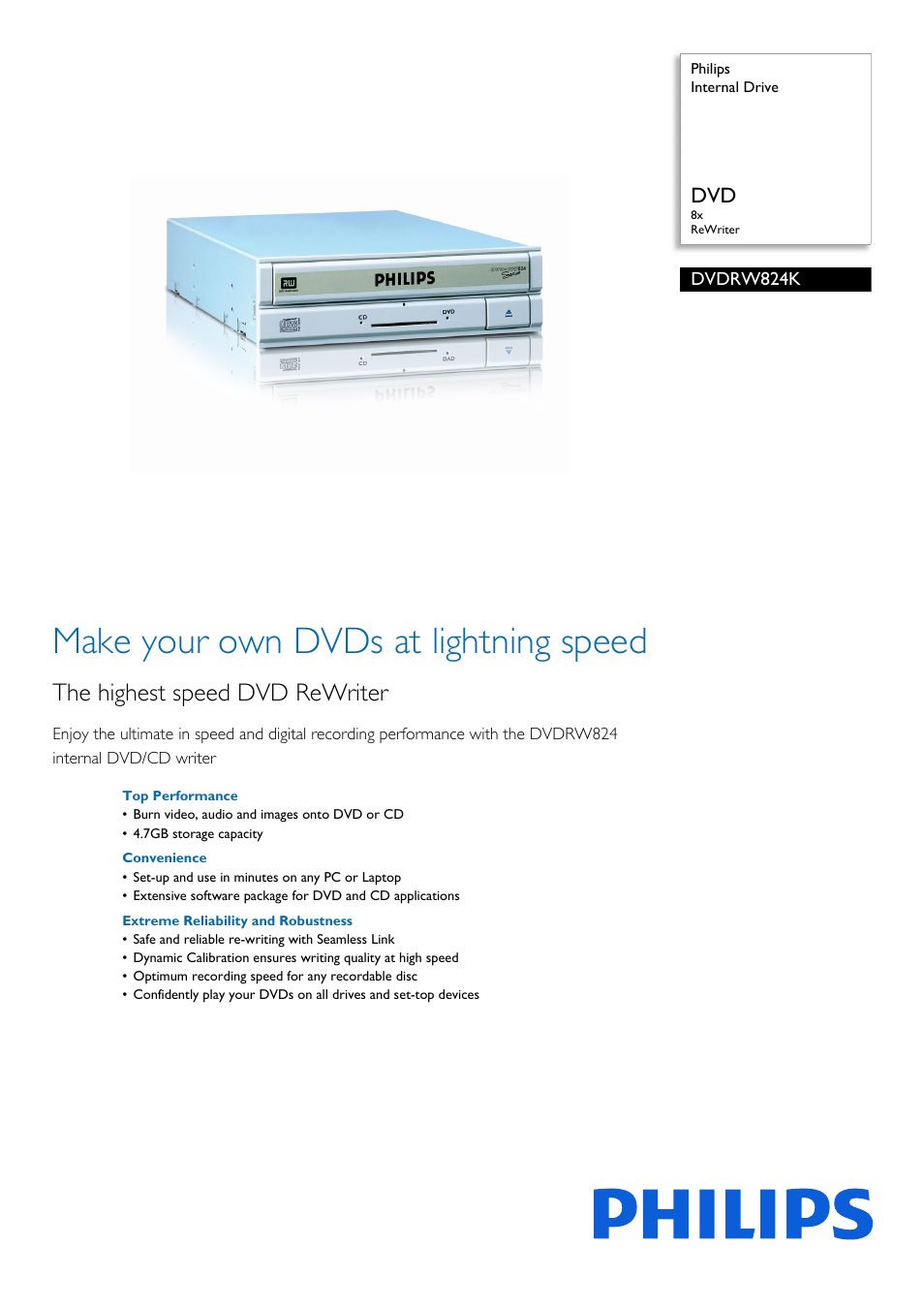 Philips DVDRW824K User Manual | 2 pages