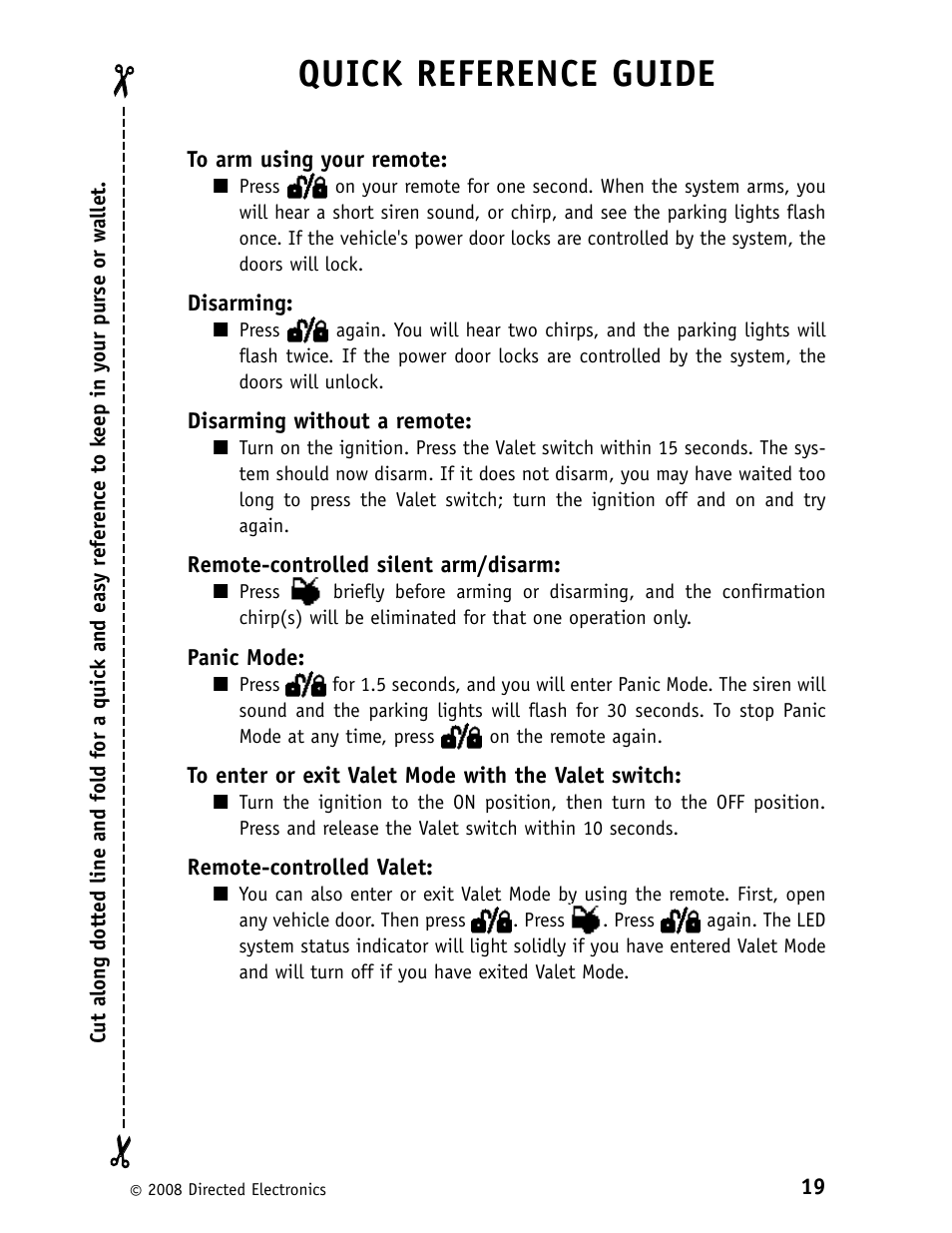 Quick reference guide | Avital 3100L User Manual | Page 23 / 24