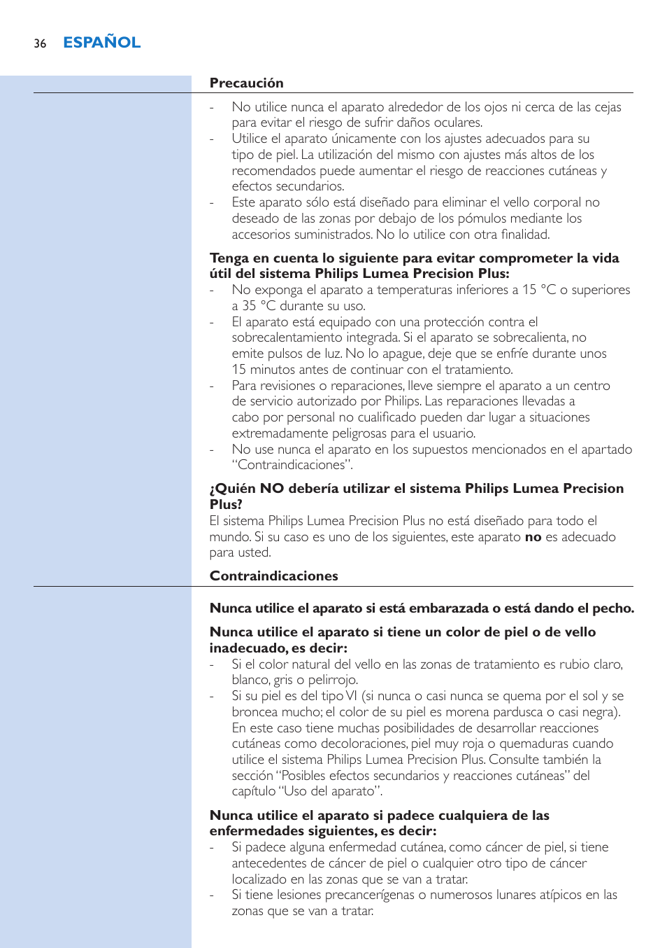 Philips Lumea Precision Sistema de eliminación de vello IPL User Manual | Page 36 / 114