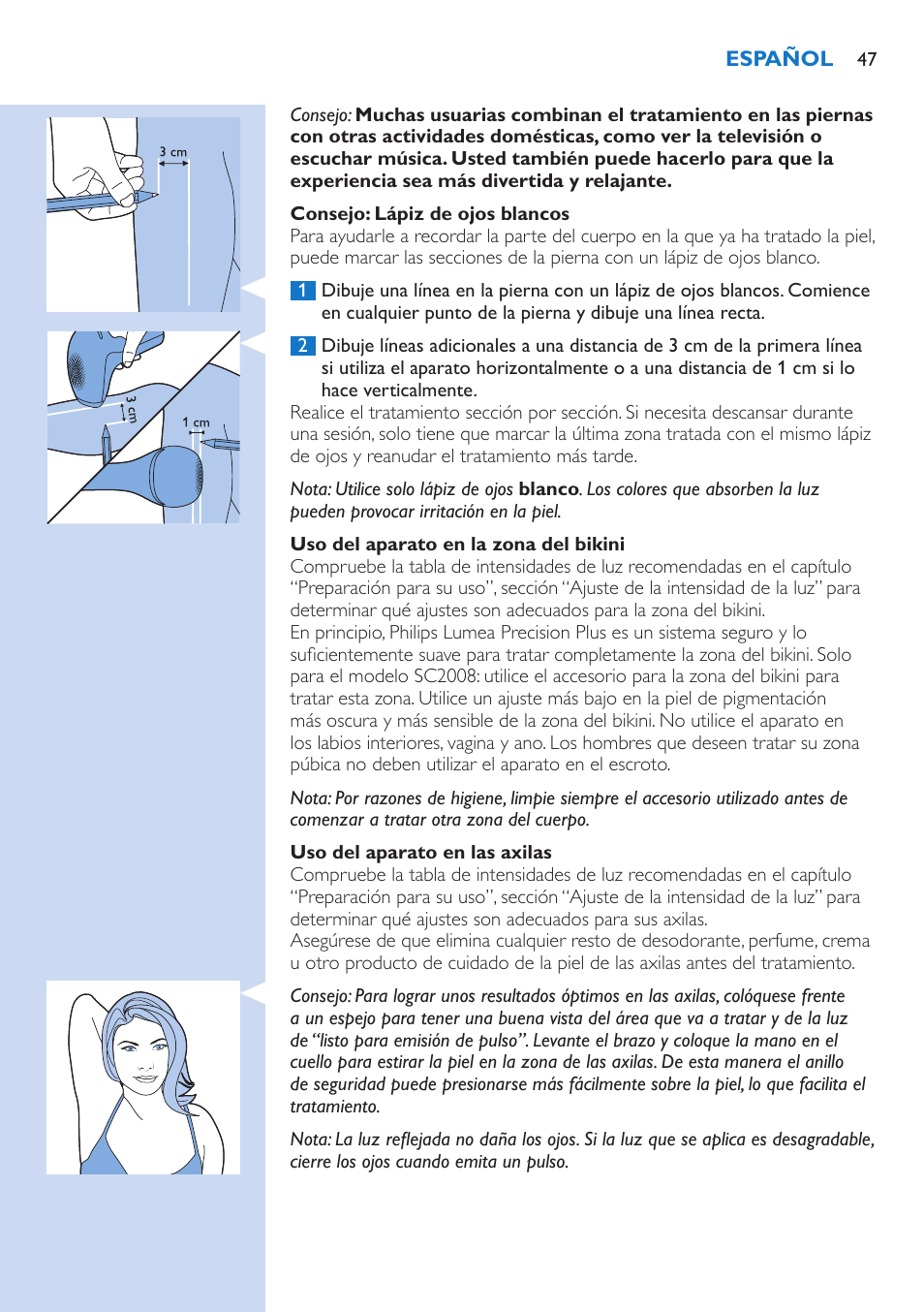 Philips Lumea Precision Sistema de eliminación de vello IPL User Manual | Page 47 / 114