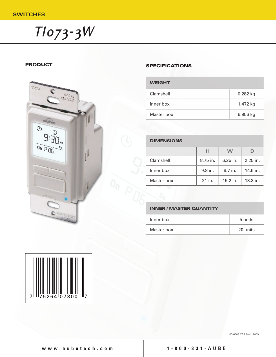 Ti073-3w | Aube Technologies SwitcheS For	Lights TI073-3W User Manual | Page 2 / 2