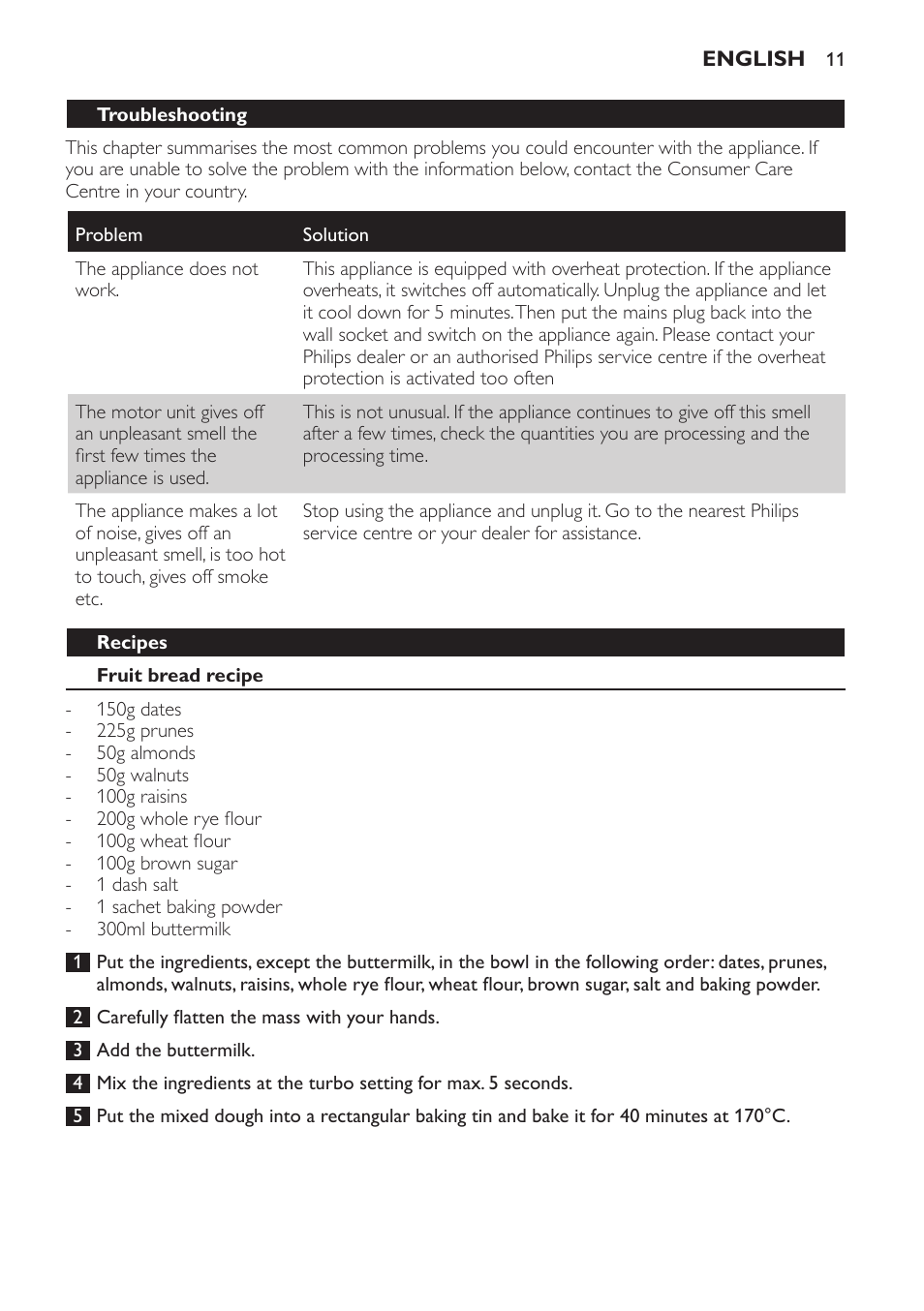 Recipes, Fruit bread recipe | Philips Pure Essentials Collection Batidora de mano User Manual | Page 11 / 92
