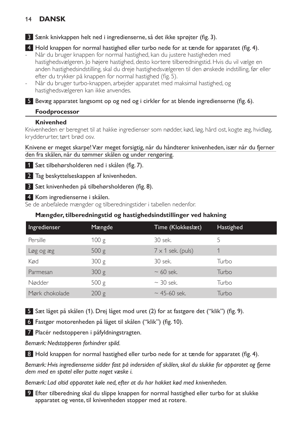 Foodprocessor, Knivenhed | Philips Pure Essentials Collection Batidora de mano User Manual | Page 14 / 92