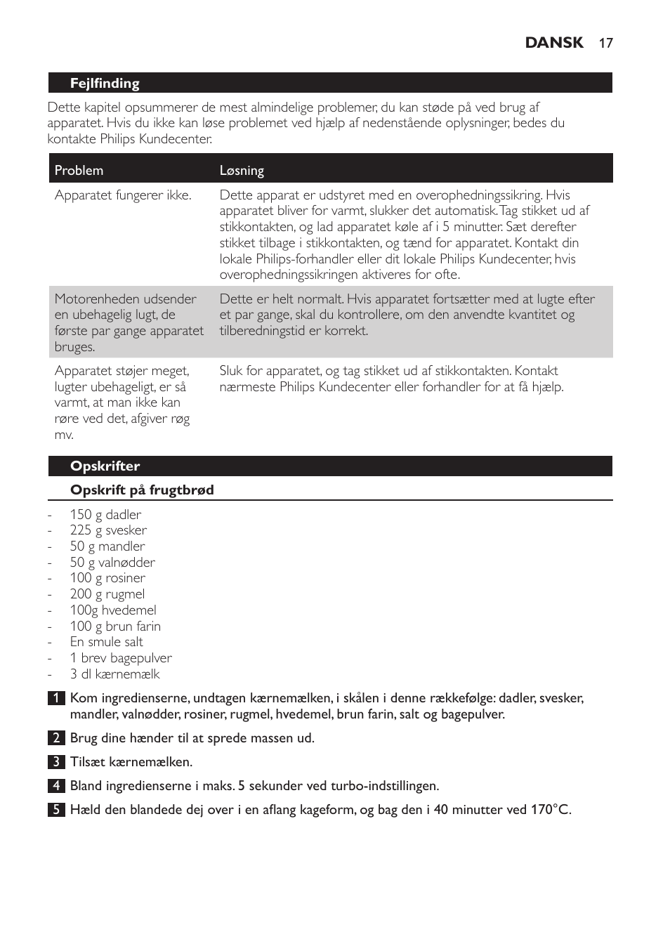 Opskrifter, Opskrift på frugtbrød | Philips Pure Essentials Collection Batidora de mano User Manual | Page 17 / 92