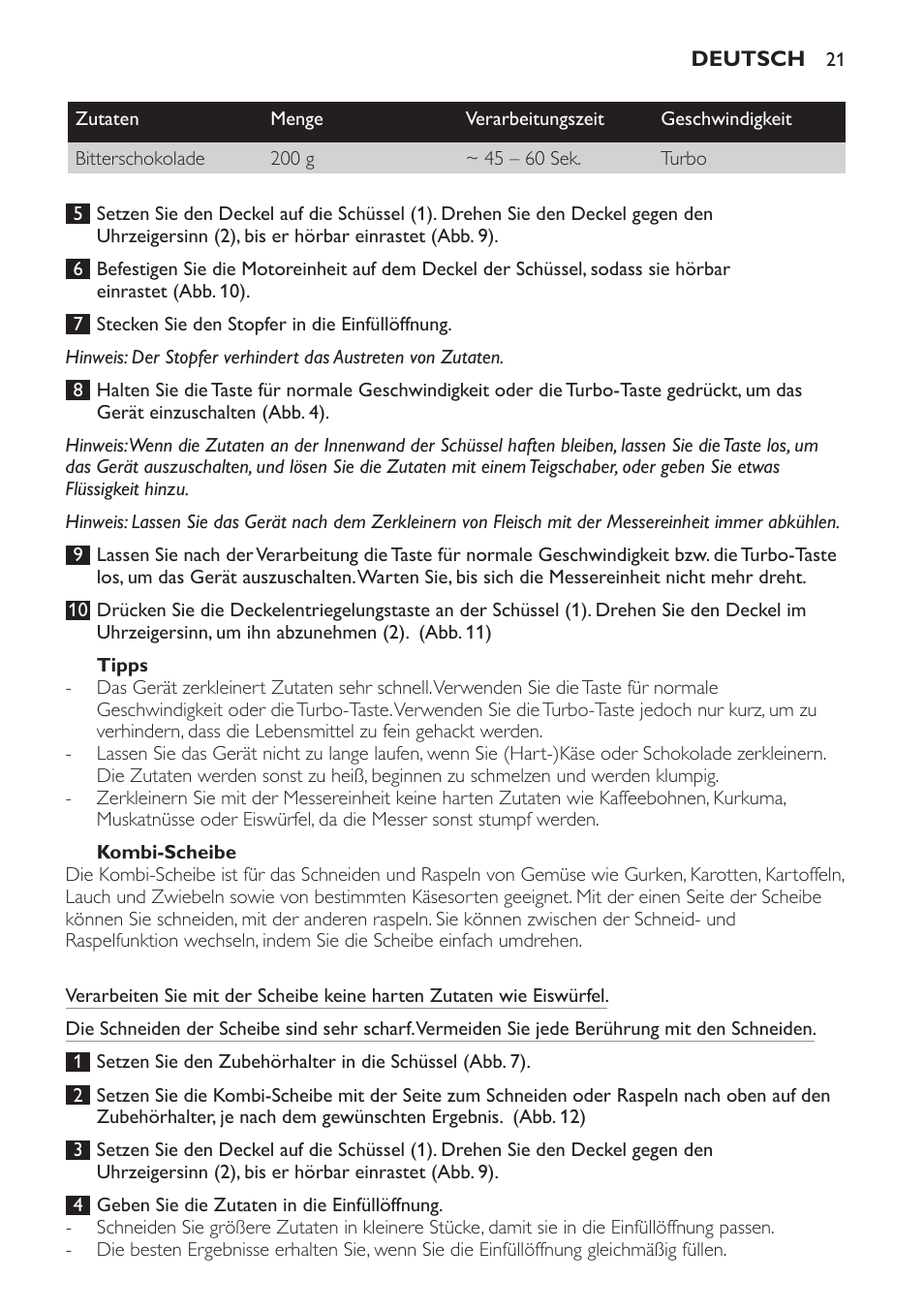 Tipps, Kombi-scheibe | Philips Pure Essentials Collection Batidora de mano User Manual | Page 21 / 92