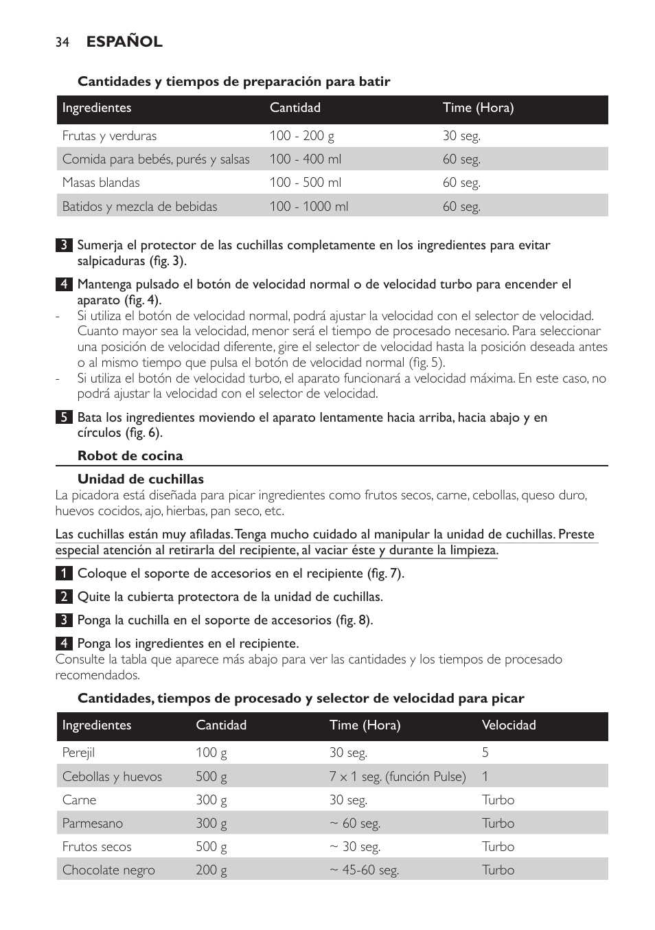 Robot de cocina, Unidad de cuchillas | Philips Pure Essentials Collection Batidora de mano User Manual | Page 34 / 92