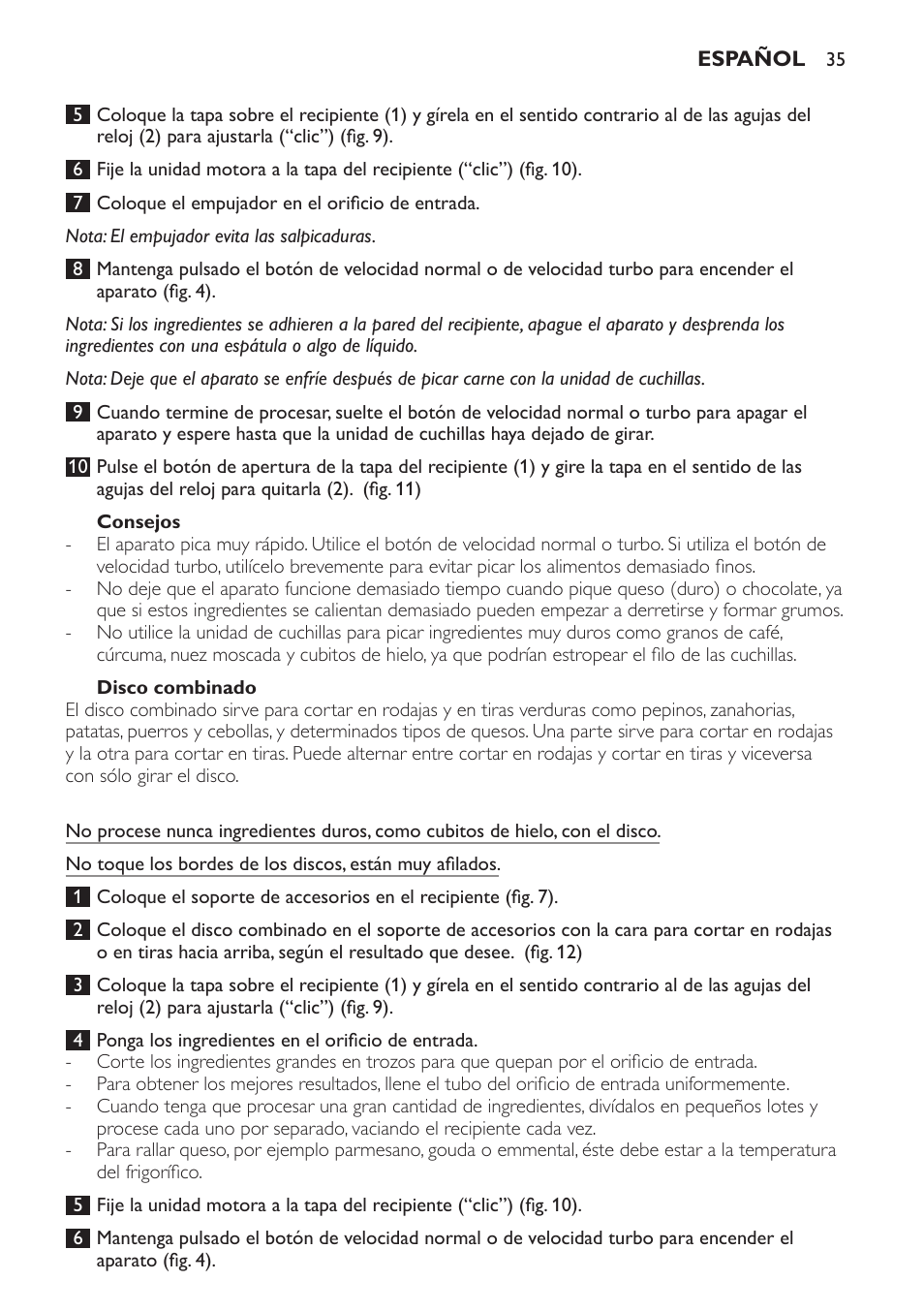 Consejos, Disco combinado | Philips Pure Essentials Collection Batidora de mano User Manual | Page 35 / 92