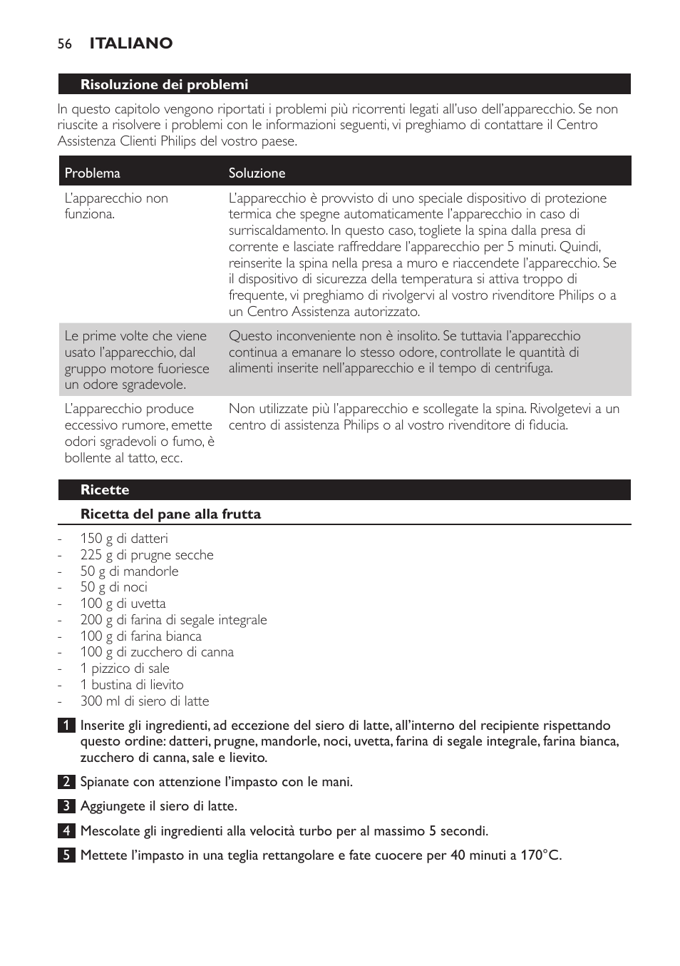Ricette, Ricetta del pane alla frutta | Philips Pure Essentials Collection Batidora de mano User Manual | Page 56 / 92