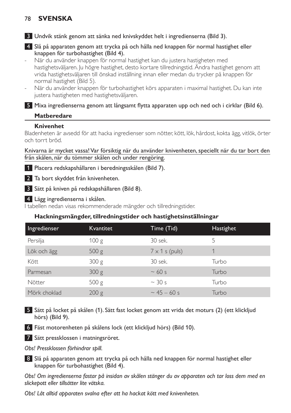 Matberedare, Knivenhet | Philips Pure Essentials Collection Batidora de mano User Manual | Page 78 / 92