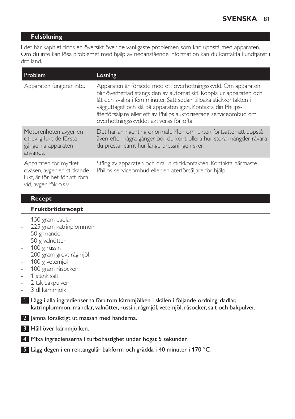 Recept, Fruktbrödsrecept | Philips Pure Essentials Collection Batidora de mano User Manual | Page 81 / 92
