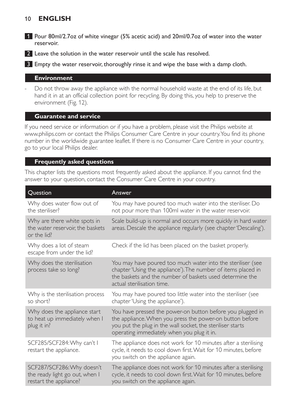 Philips AVENT Esterilizador a vapor eléctrico 4 en 1 User Manual | Page 10 / 88