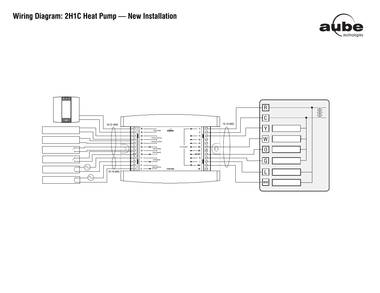 Wiring diagram: 2h1c heat pump — new installation | Aube Technologies Programmable H/C Controller TH146-P-U User Manual | Page 5 / 12