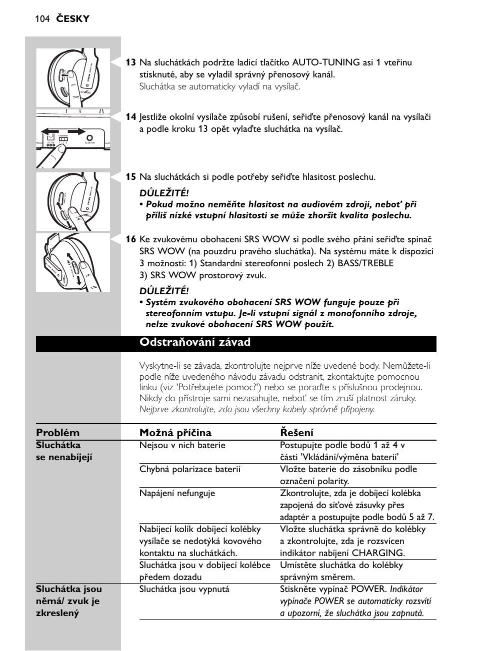 Odstraňování závad | Philips Auriculares inalámbricos para sist. de cine en casa User Manual | Page 104 / 150