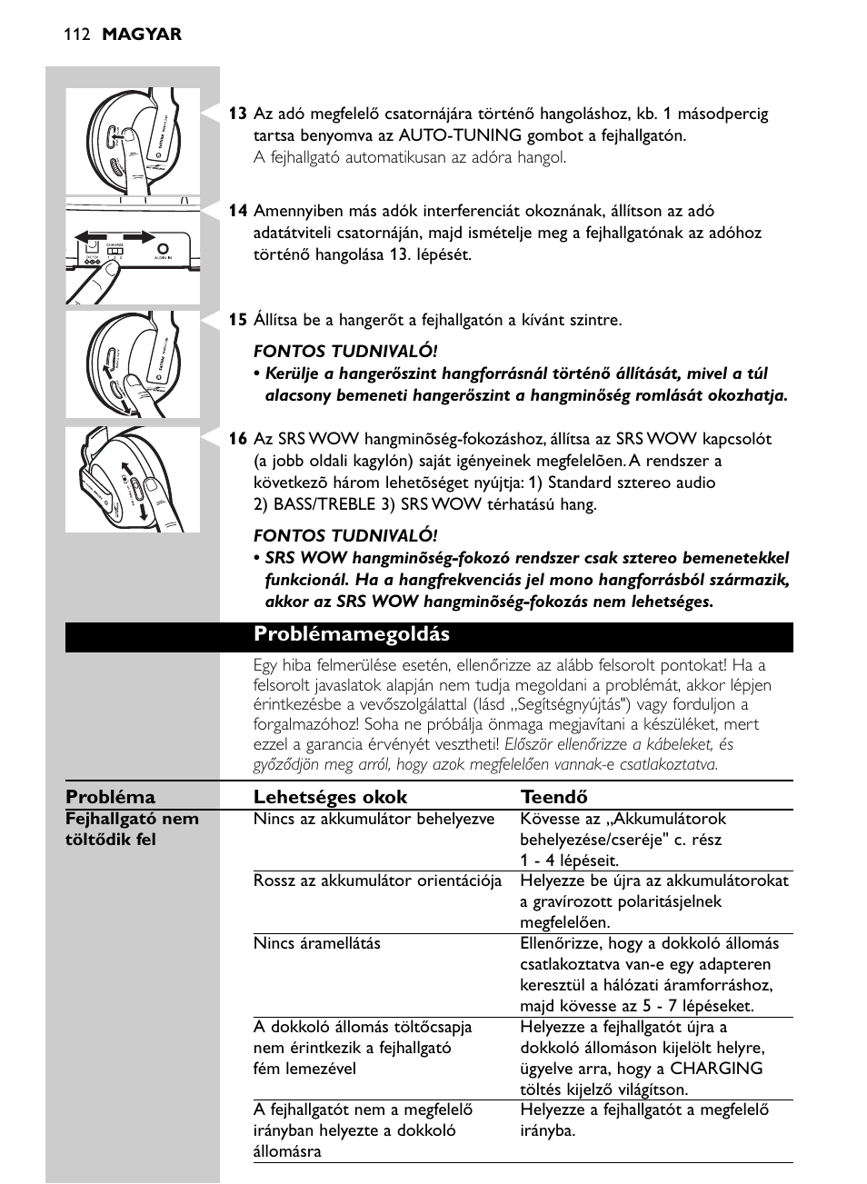 Problémamegoldás | Philips Auriculares inalámbricos para sist. de cine en casa User Manual | Page 112 / 150