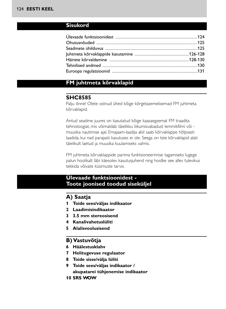 Philips Auriculares inalámbricos para sist. de cine en casa User Manual | Page 124 / 150