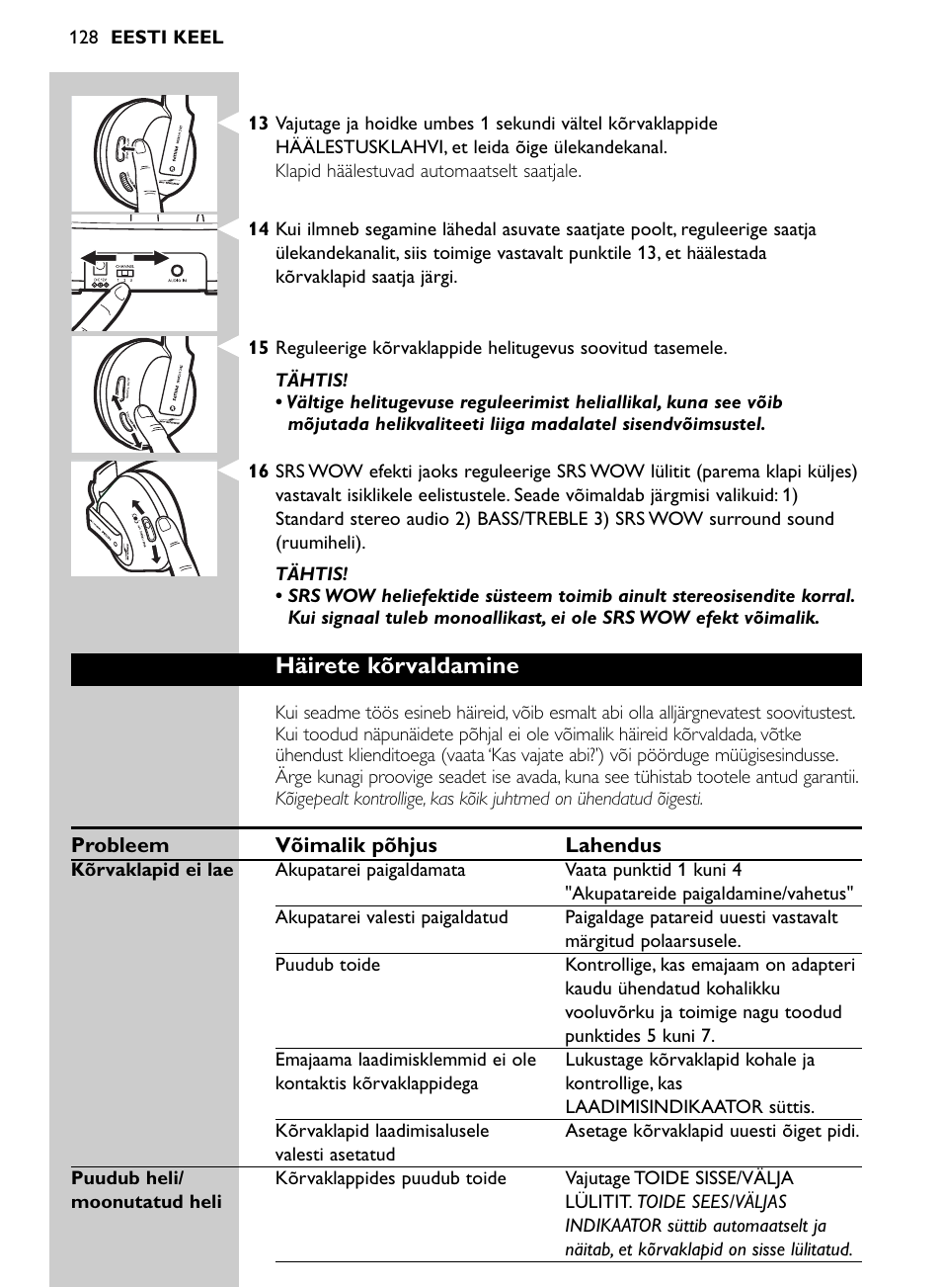 Häirete kõrvaldamine | Philips Auriculares inalámbricos para sist. de cine en casa User Manual | Page 128 / 150