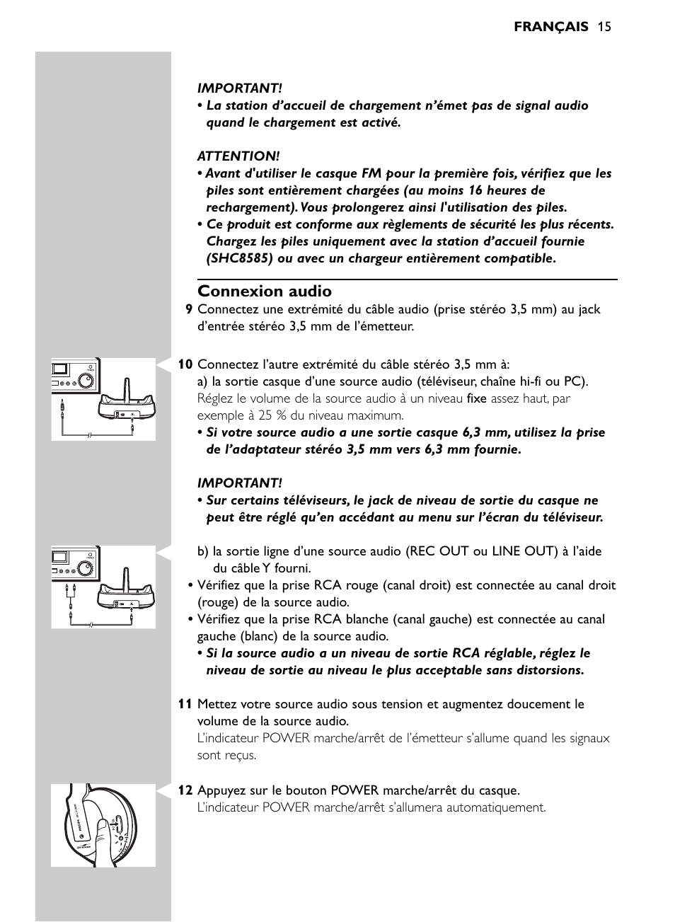 Connexion audio | Philips Auriculares inalámbricos para sist. de cine en casa User Manual | Page 15 / 150