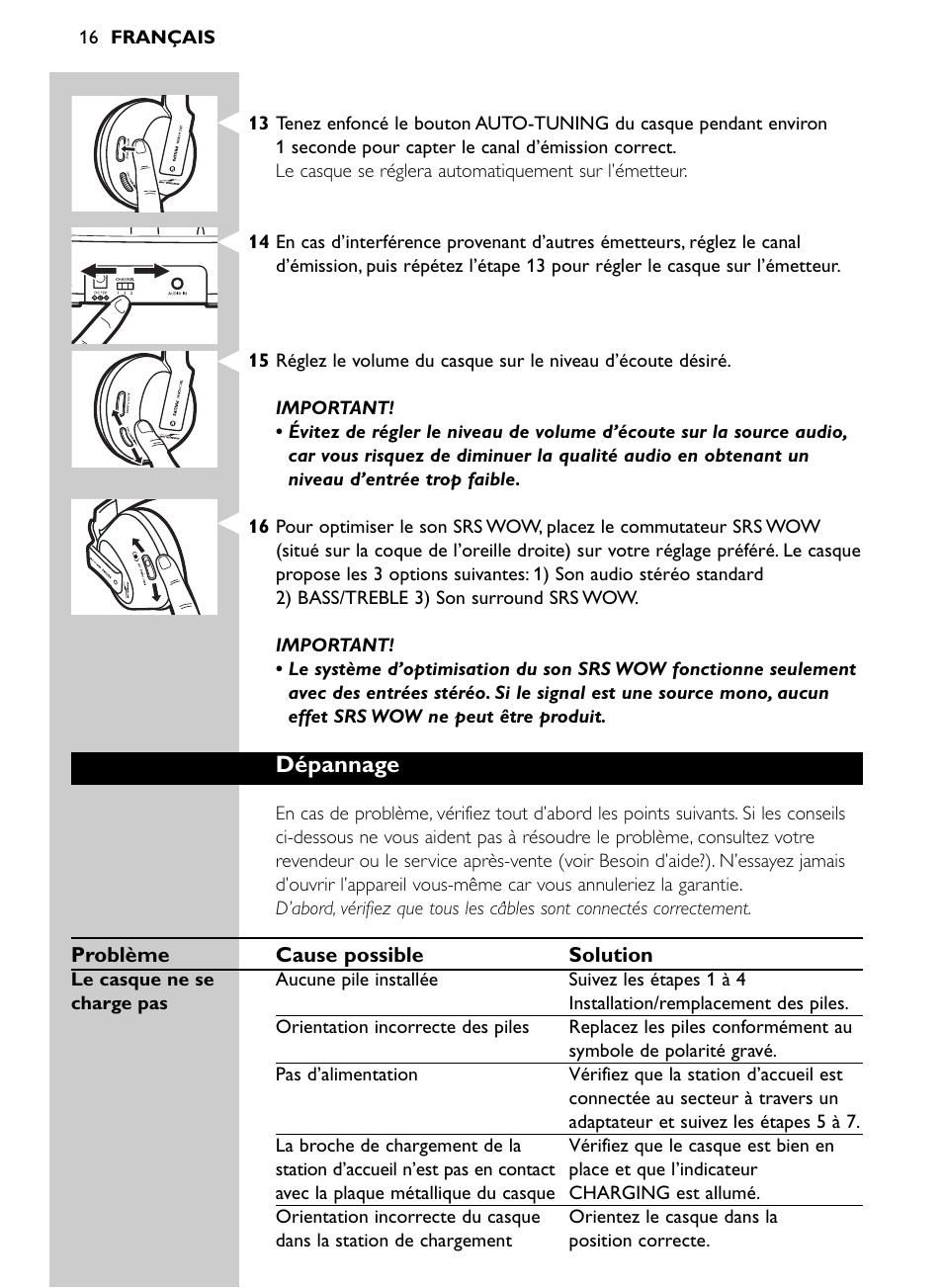 Dépannage | Philips Auriculares inalámbricos para sist. de cine en casa User Manual | Page 16 / 150