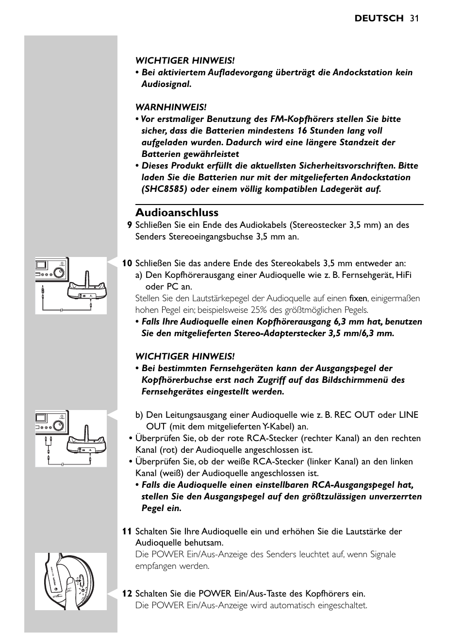 Audioanschluss | Philips Auriculares inalámbricos para sist. de cine en casa User Manual | Page 31 / 150