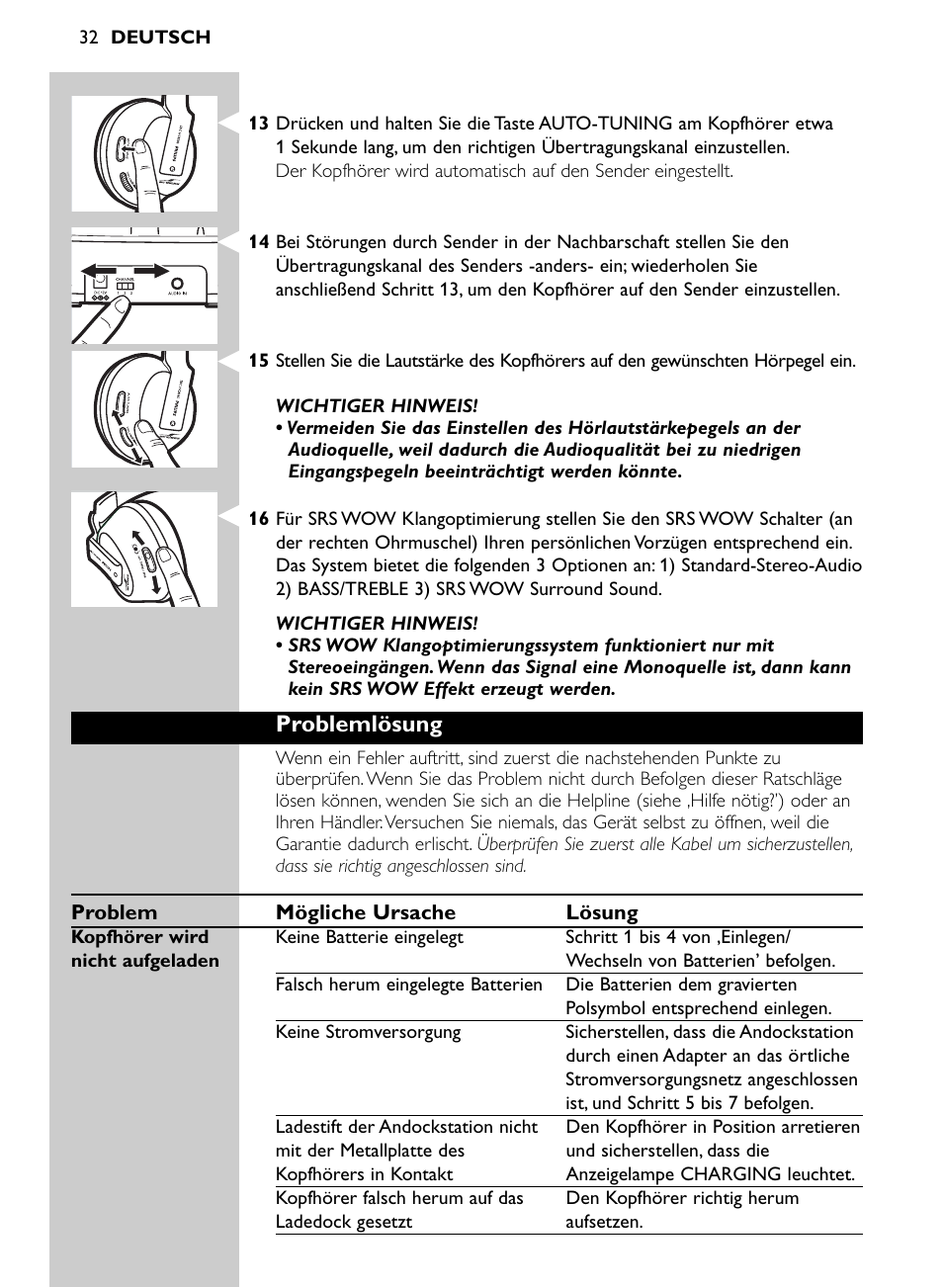 Problemlösung | Philips Auriculares inalámbricos para sist. de cine en casa User Manual | Page 32 / 150