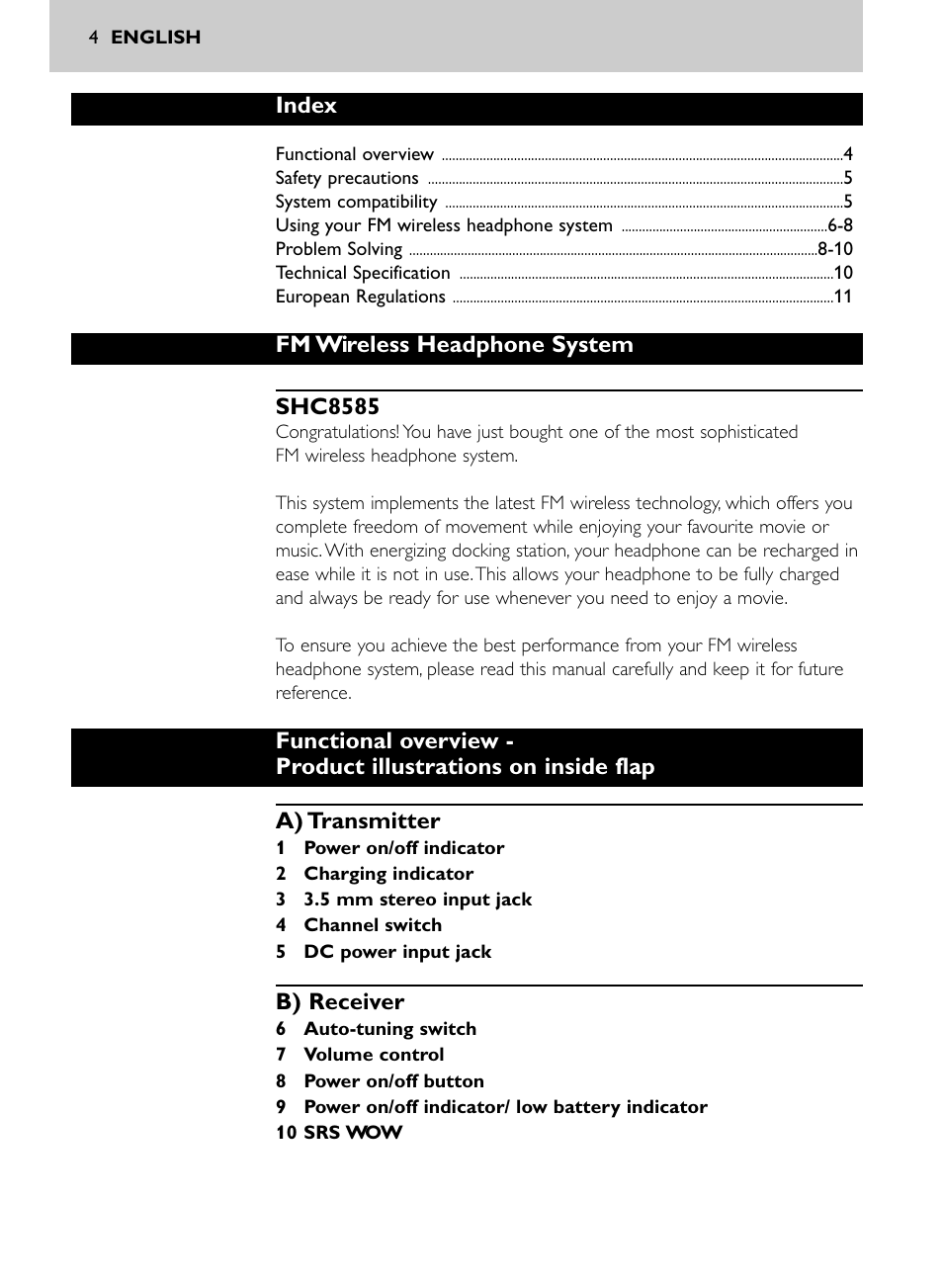 Philips Auriculares inalámbricos para sist. de cine en casa User Manual | Page 4 / 150