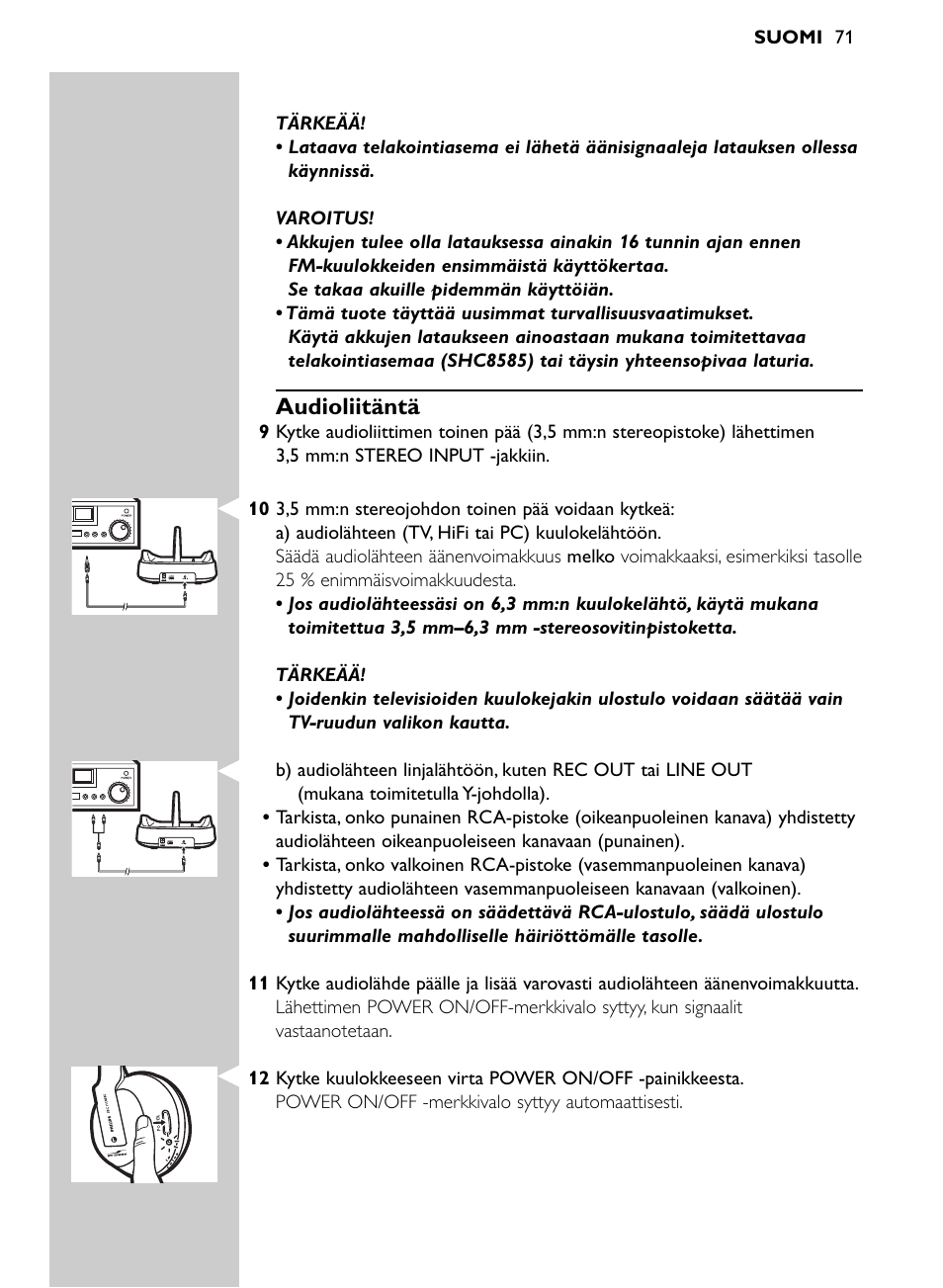 Audioliitäntä | Philips Auriculares inalámbricos para sist. de cine en casa User Manual | Page 71 / 150