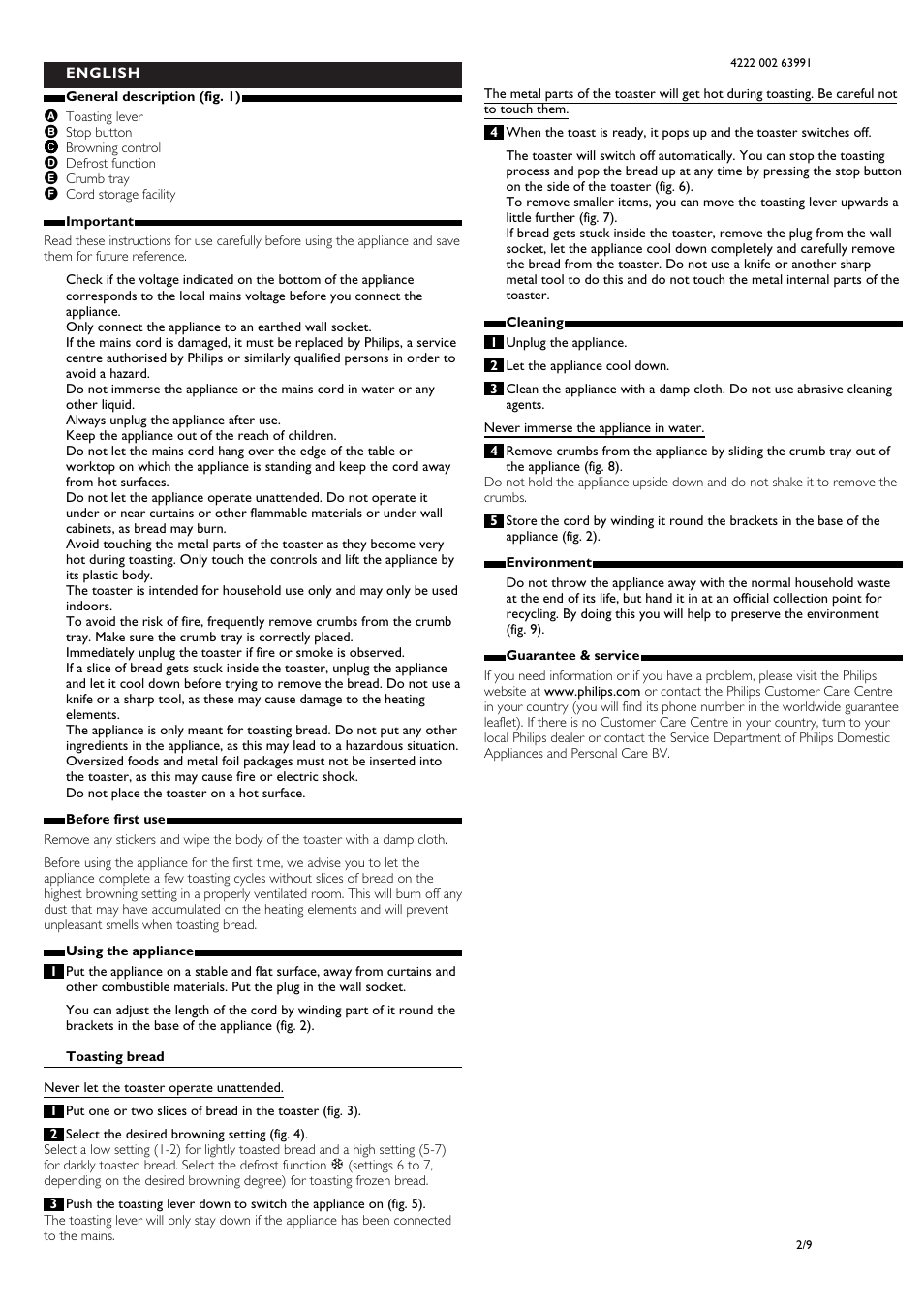 English | Philips Daily Collection Tostadora User Manual | Page 2 / 9