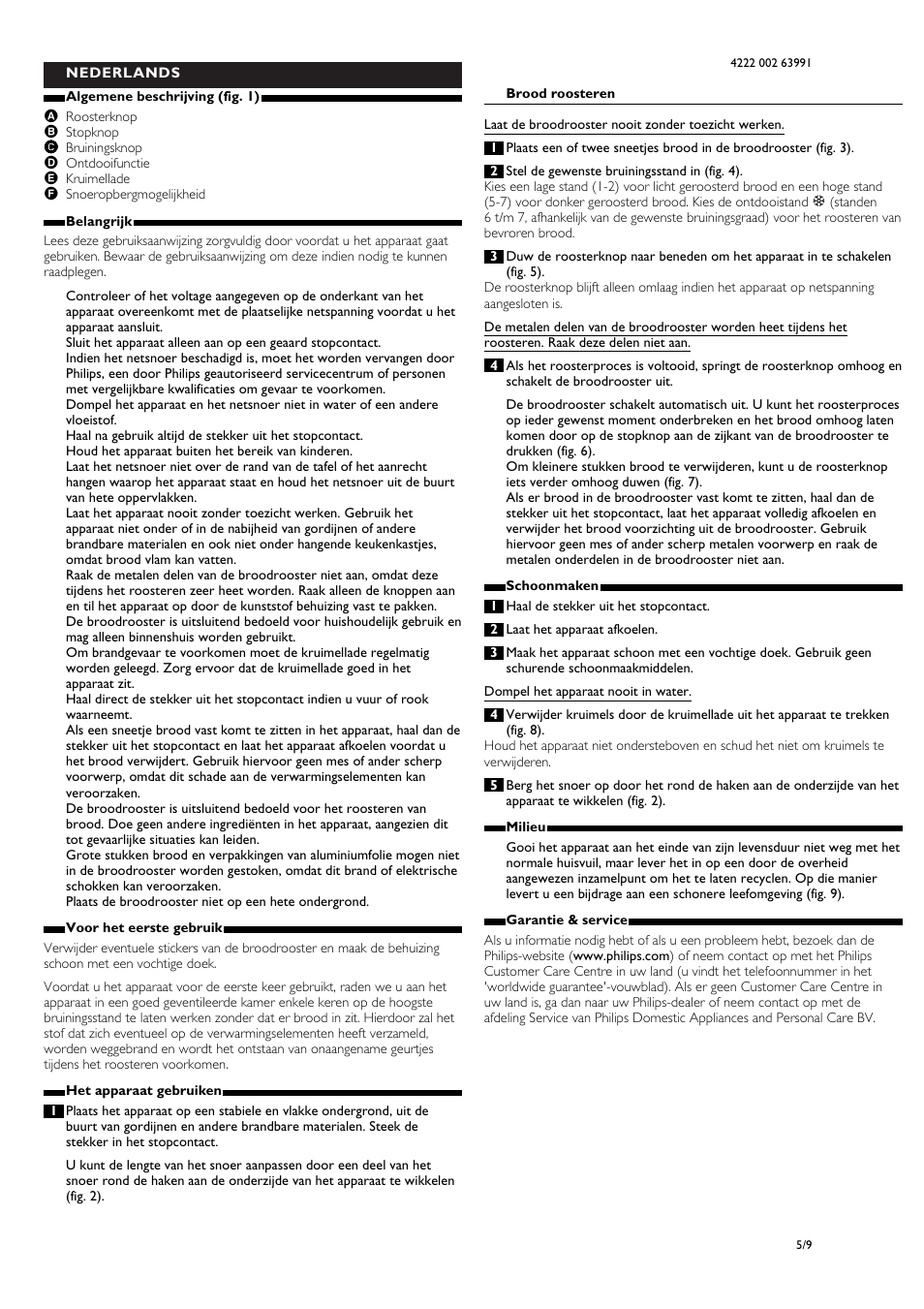 Nederlands | Philips Daily Collection Tostadora User Manual | Page 5 / 9