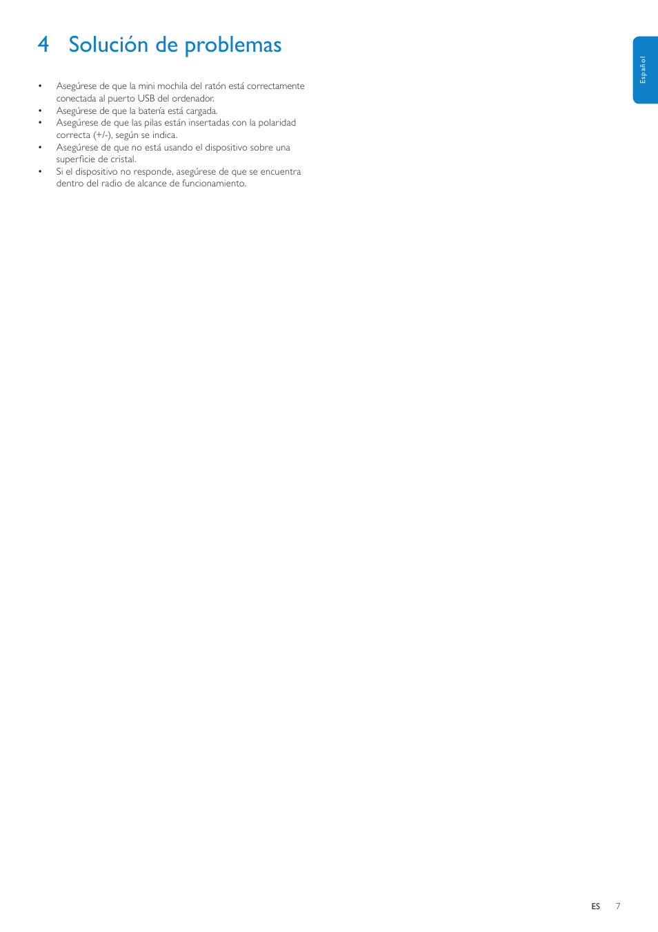 4 solución de problemas | Philips Ratón para netbook User Manual | Page 7 / 9