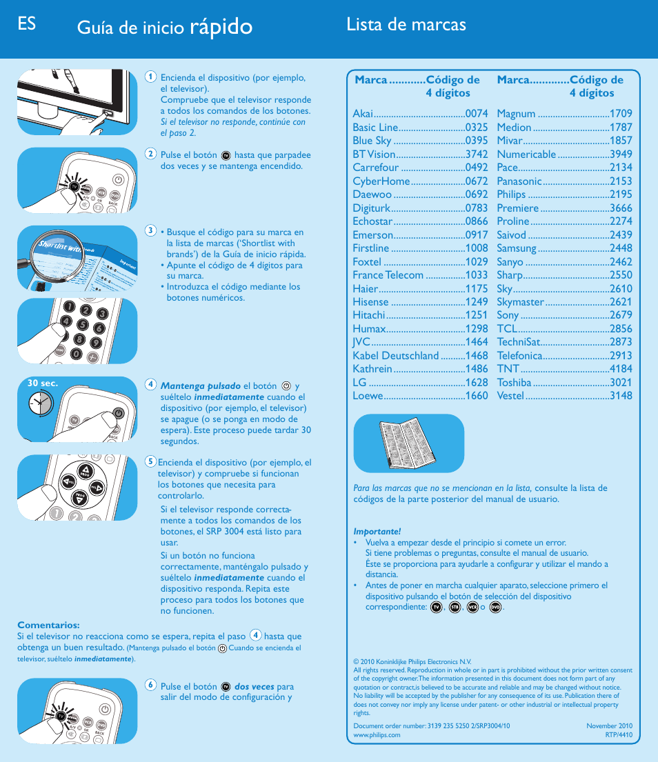 Philips Perfect replacement Mando a distancia universal User Manual | 1 page