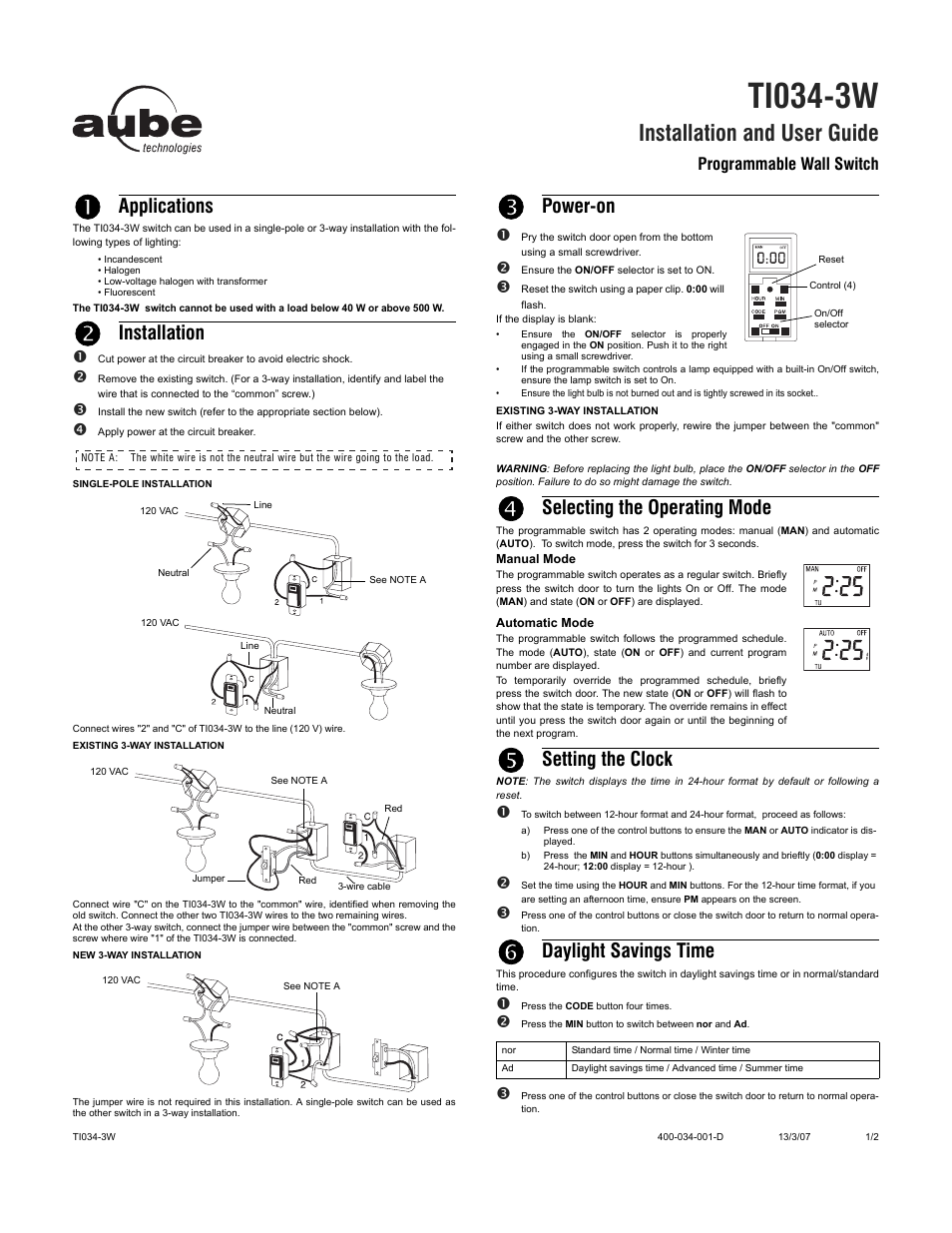 Aube Technologies TI034-3W User Manual | 4 pages