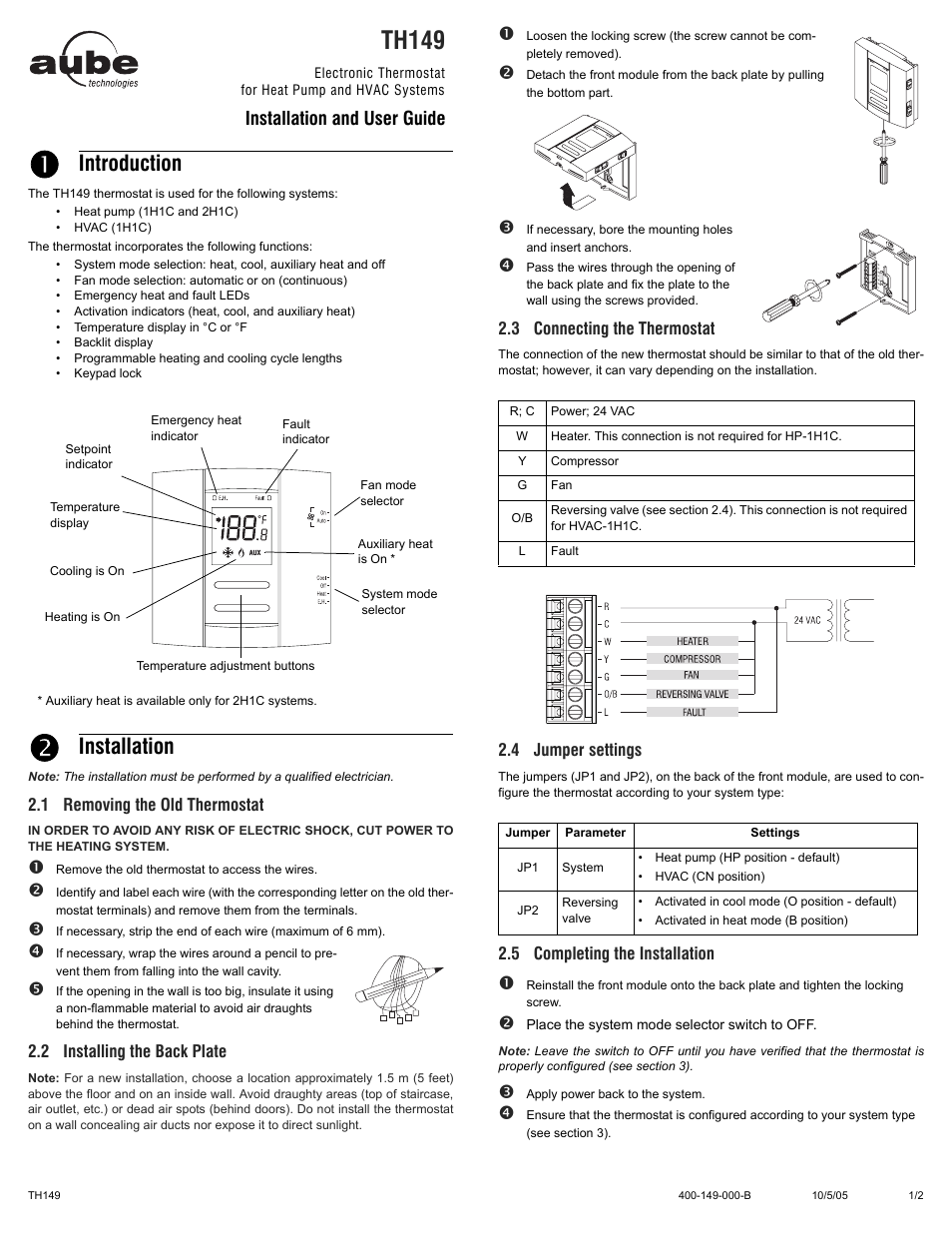 Aube Technologies TH149 User Manual | 2 pages