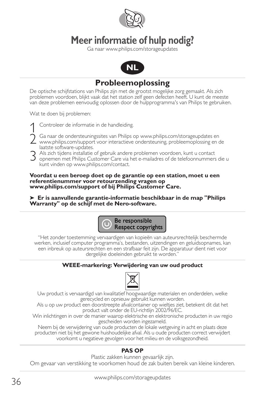 Meer informatie of hulp nodig, Probleemoplossing | Philips How to for External Slimline ReWriters using Nero 7 User Manual | Page 36 / 72