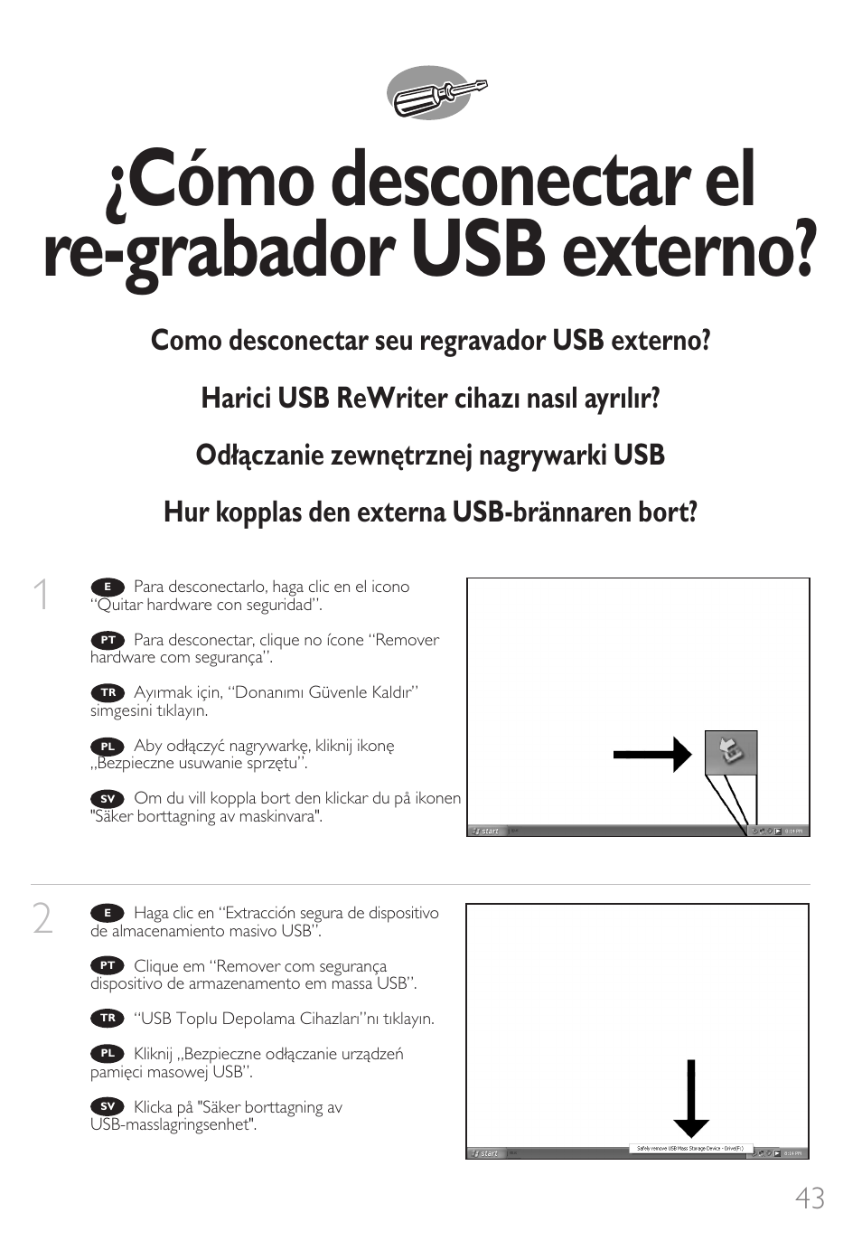 Cómo desconectar el re-grabador usb externo | Philips How to for External Slimline ReWriters using Nero 7 User Manual | Page 43 / 72