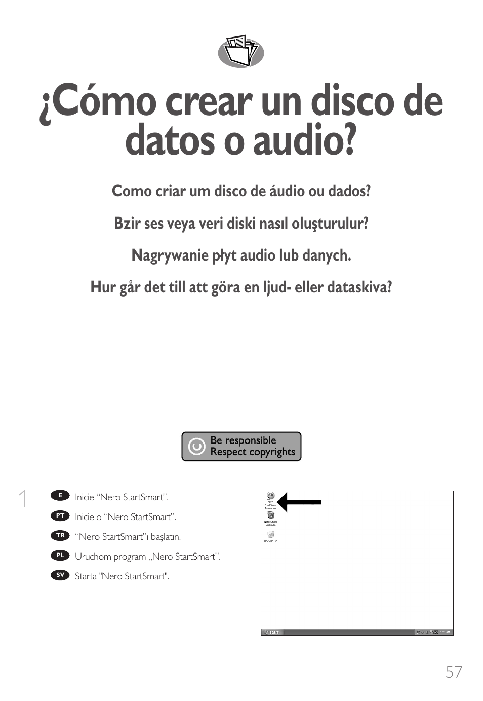 Cómo crear un disco de datos o audio | Philips How to for External Slimline ReWriters using Nero 7 User Manual | Page 57 / 72
