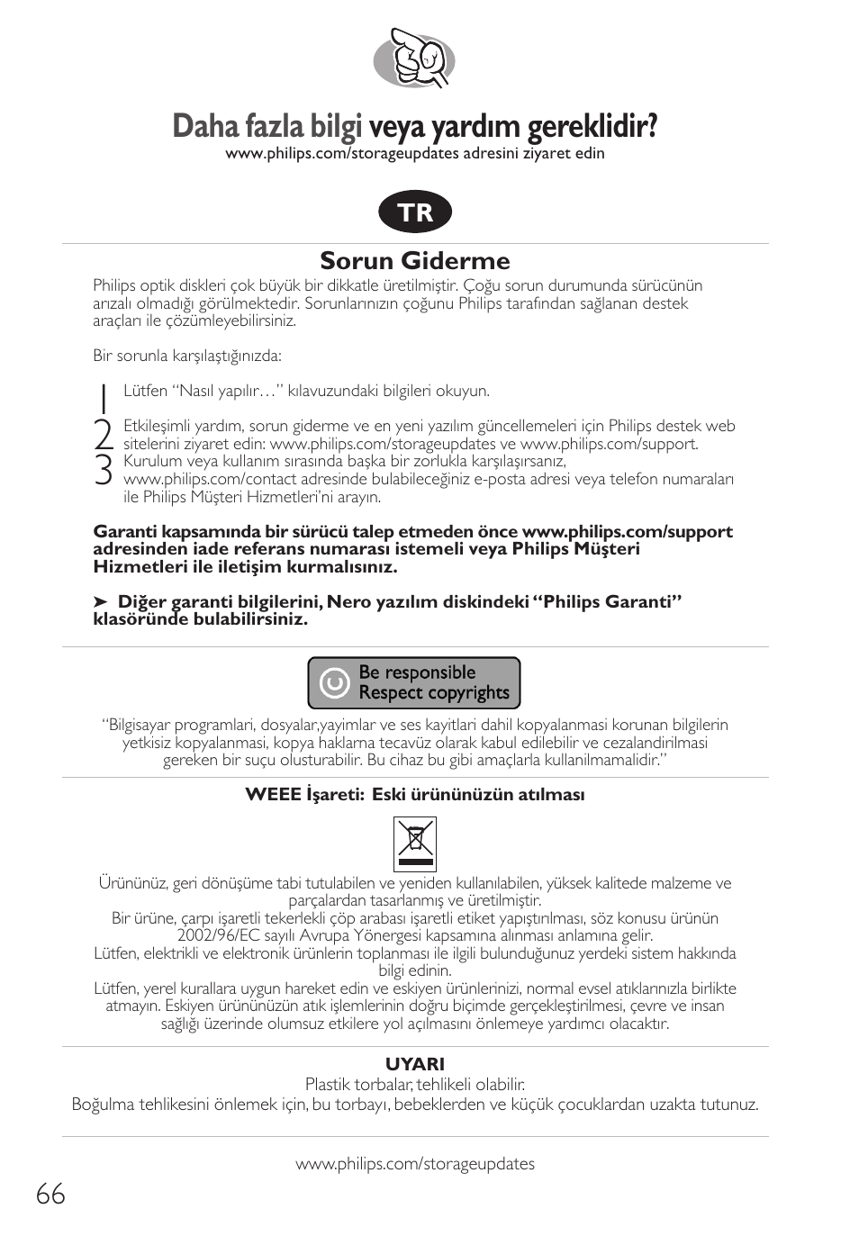 Daha fazla bilgi veya yardım gereklidir, Sorun giderme | Philips How to for External Slimline ReWriters using Nero 7 User Manual | Page 66 / 72