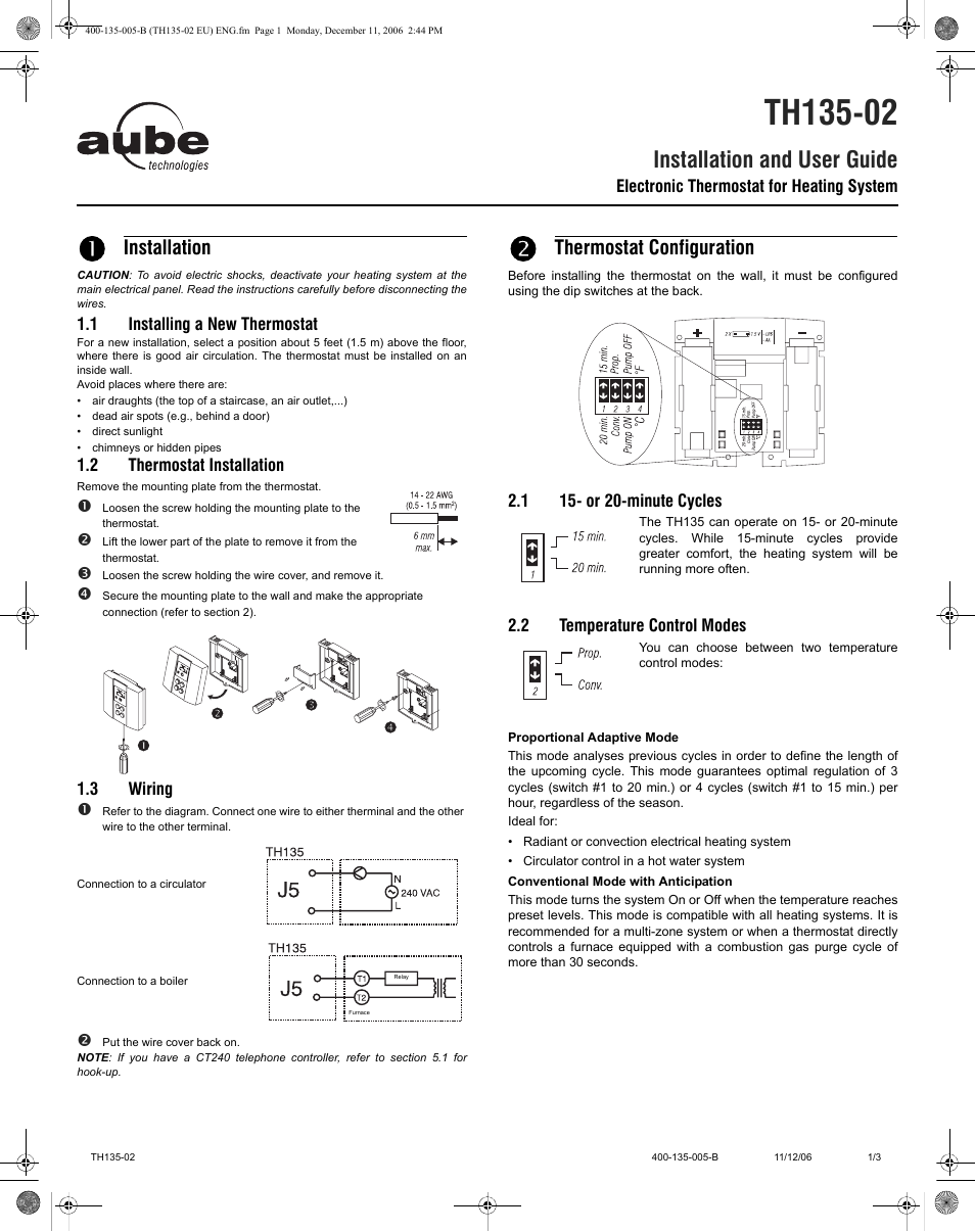 Aube Technologies TH135-02 User Manual | 3 pages