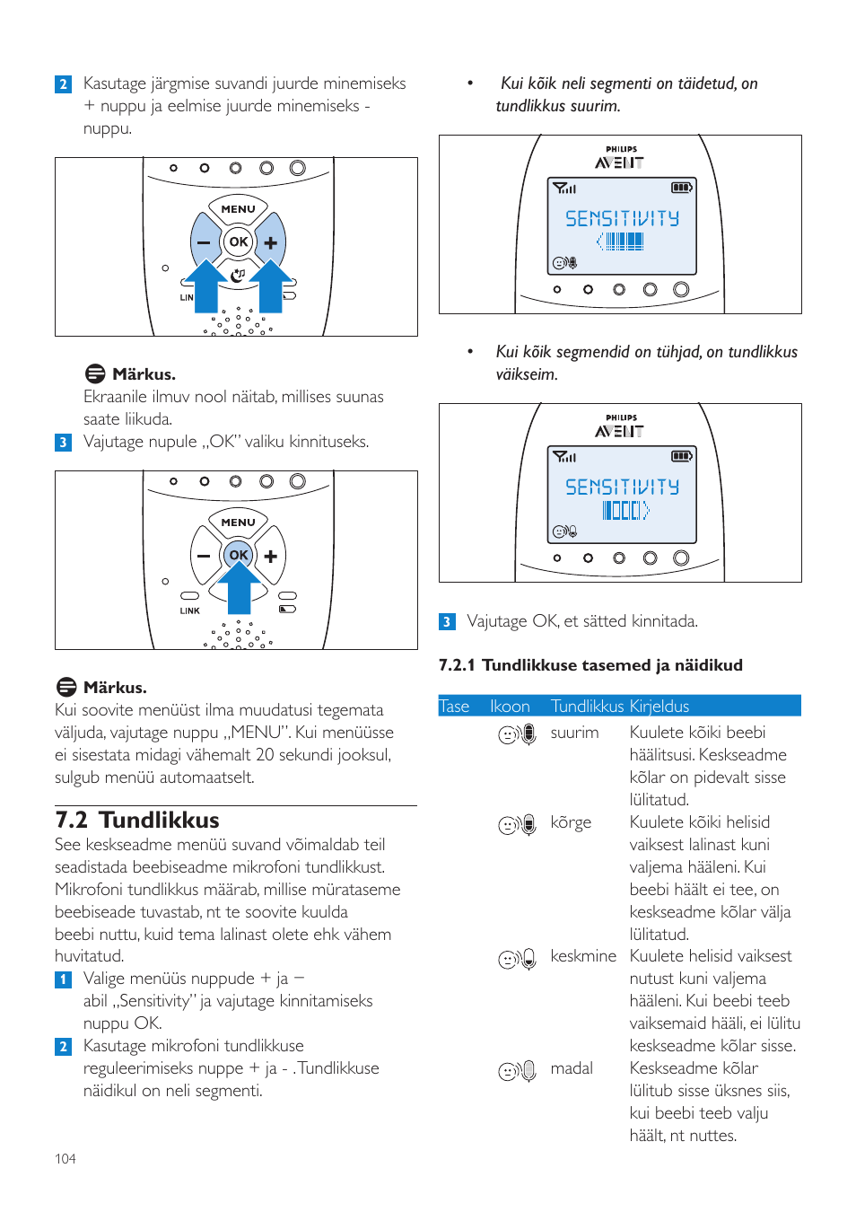 2 tundlikkus | Philips AVENT Vigilabebés DECT User Manual | Page 104 / 460