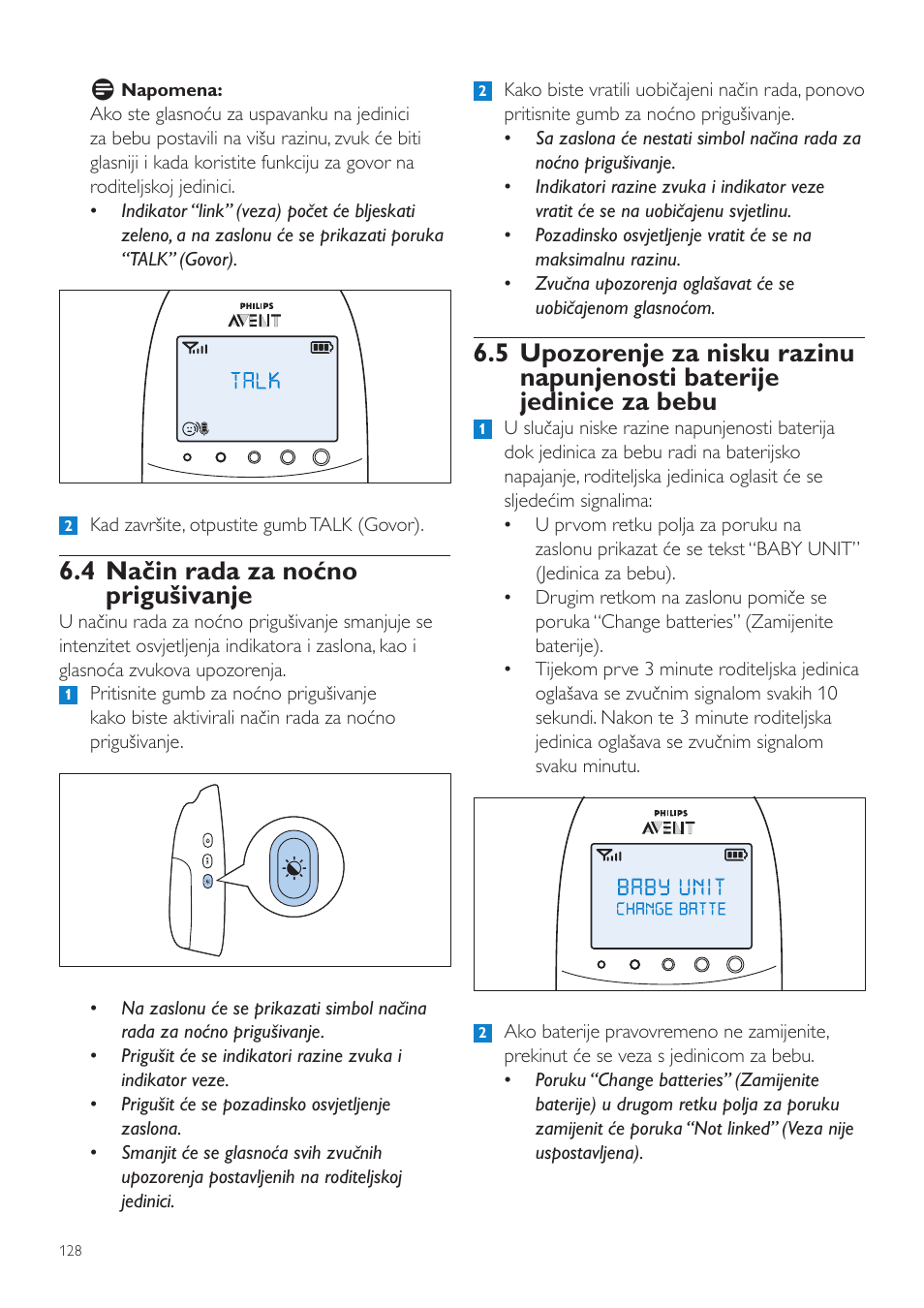 4 način rada za noćno prigušivanje | Philips AVENT Vigilabebés DECT User Manual | Page 128 / 460