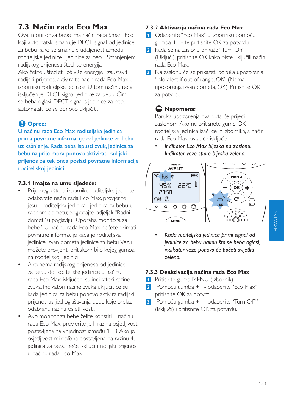 3 način rada eco max | Philips AVENT Vigilabebés DECT User Manual | Page 133 / 460