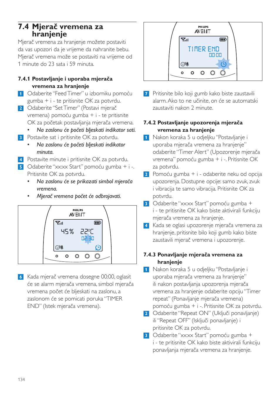 4 mjerač vremena za hranjenje | Philips AVENT Vigilabebés DECT User Manual | Page 134 / 460